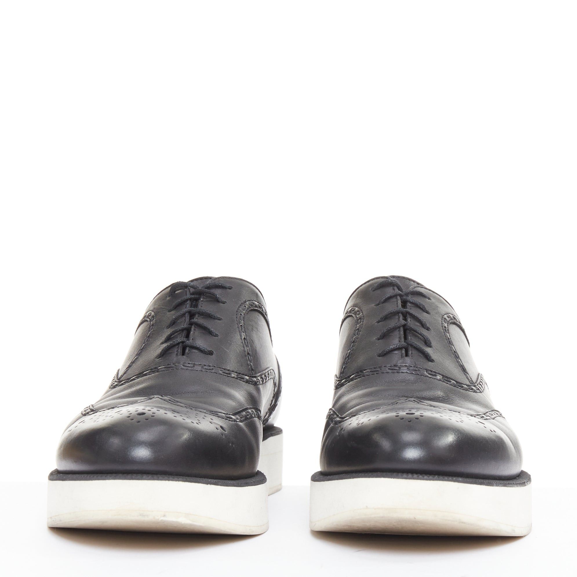 Bottega Veneta BOTTEGA VENETA black leather white midsoles perforated platform brogue shoes EU43 Size US 10 / EU 43 - 3 Thumbnail