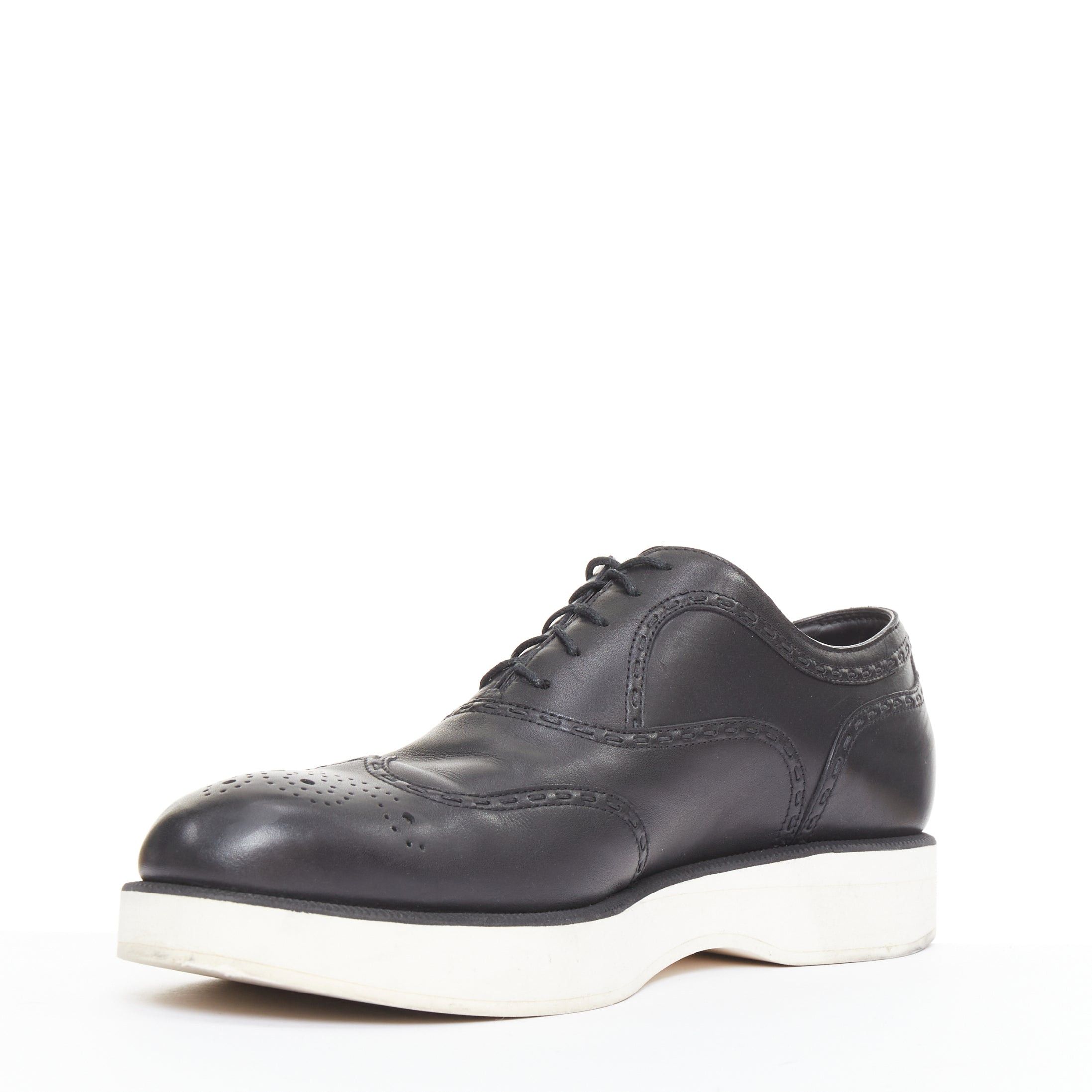 Bottega Veneta BOTTEGA VENETA black leather white midsoles perforated platform brogue shoes EU43 Size US 10 / EU 43 - 4 Thumbnail