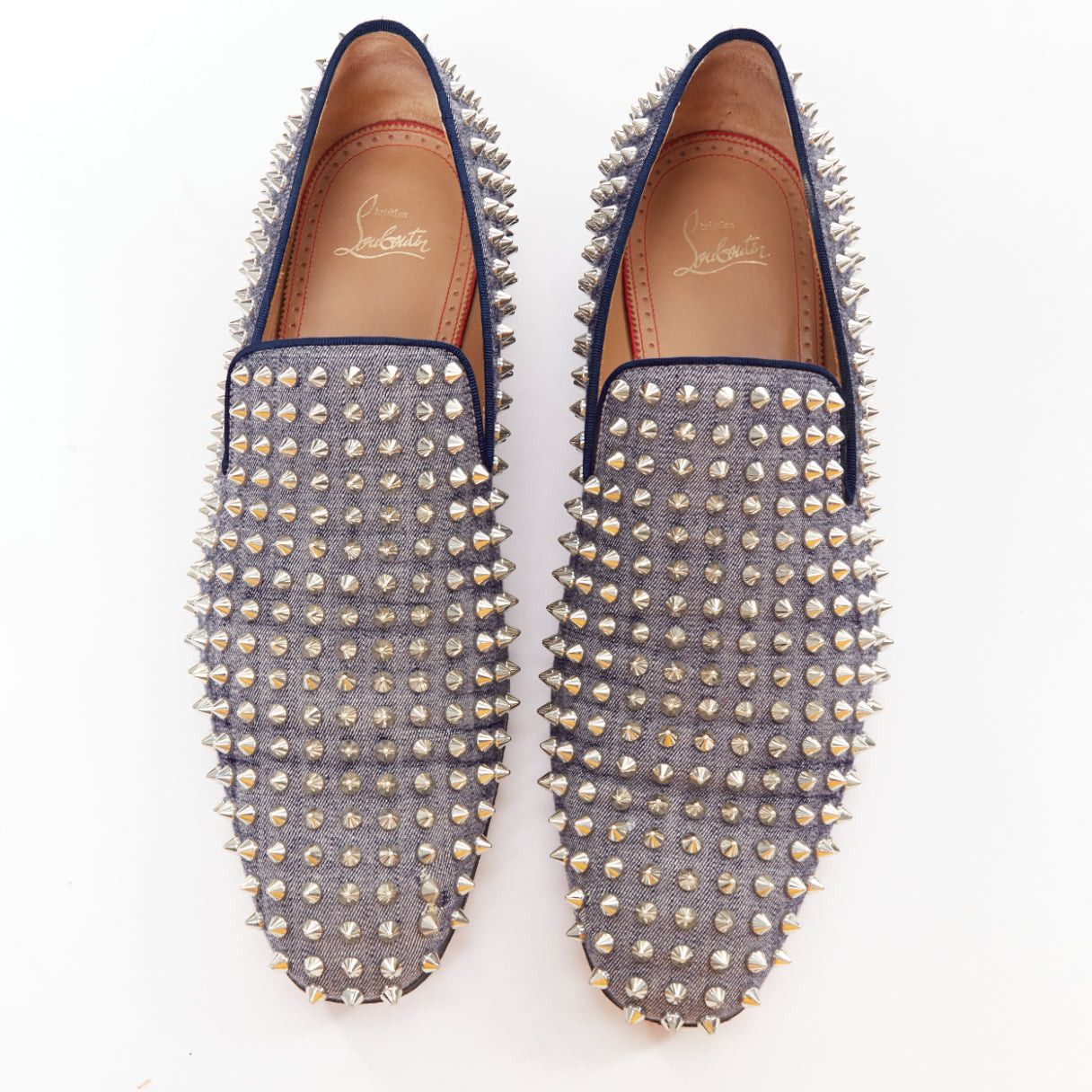 Christian Louboutin CHRISTIAN LOUBOUTIN Dandelion Spikes blue denim silver spike stud slip on loafer EU43 Size US 10 / EU 43 - 2 Thumbnail