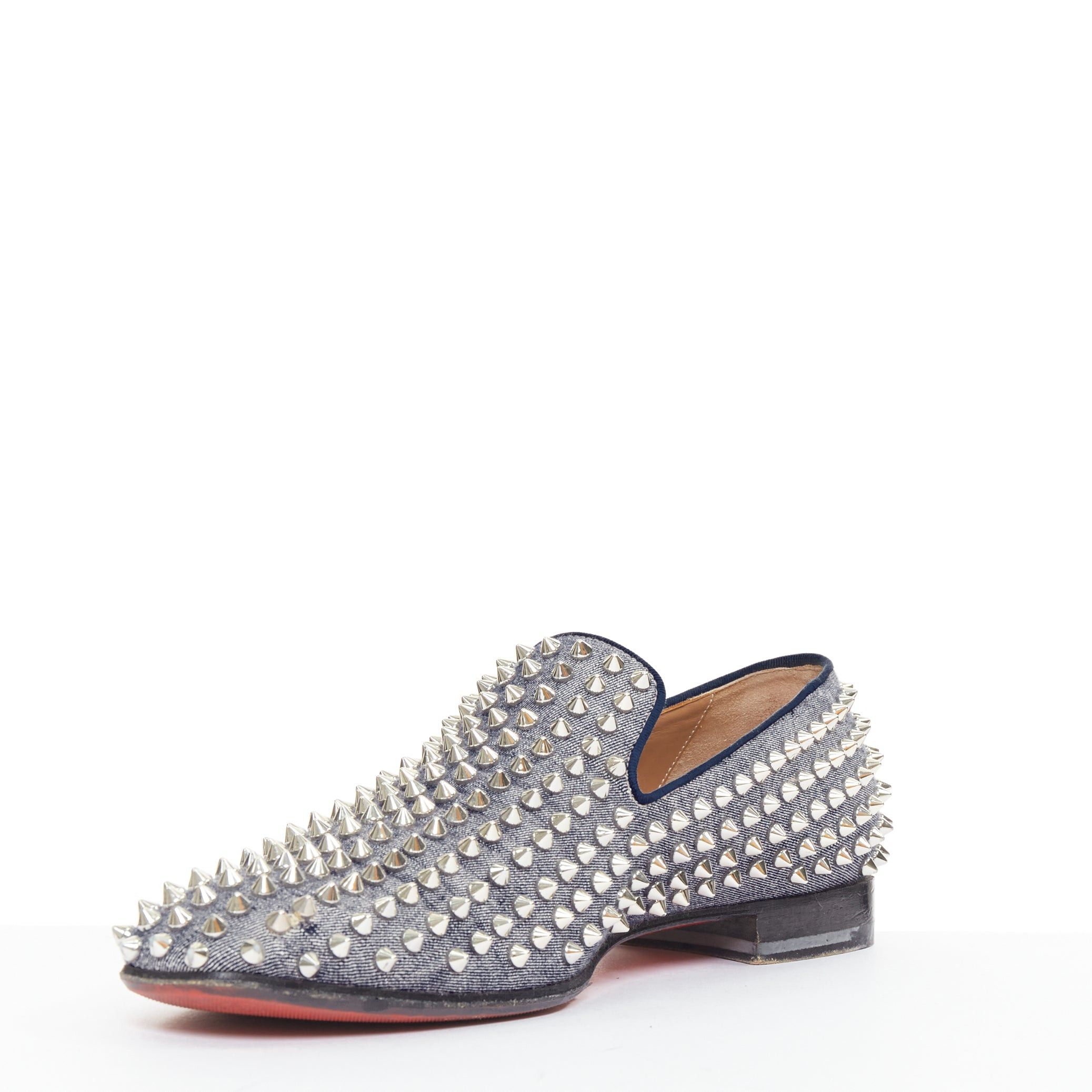 Christian Louboutin CHRISTIAN LOUBOUTIN Dandelion Spikes blue denim silver spike stud slip on loafer EU43 Size US 10 / EU 43 - 5 Thumbnail