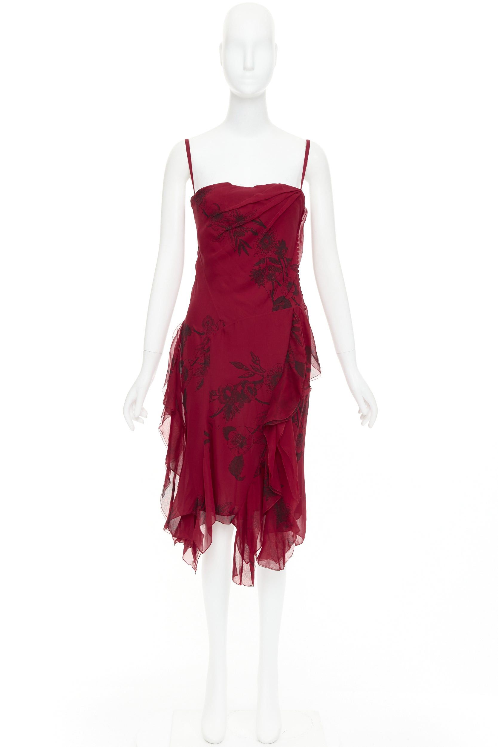 Dior CHRISTIAN DIOR 2006 John Galliano Vintage Runway red silk black floral drape dress FR40 M Size M / US 6-8 / IT 42-44 - 8 Thumbnail