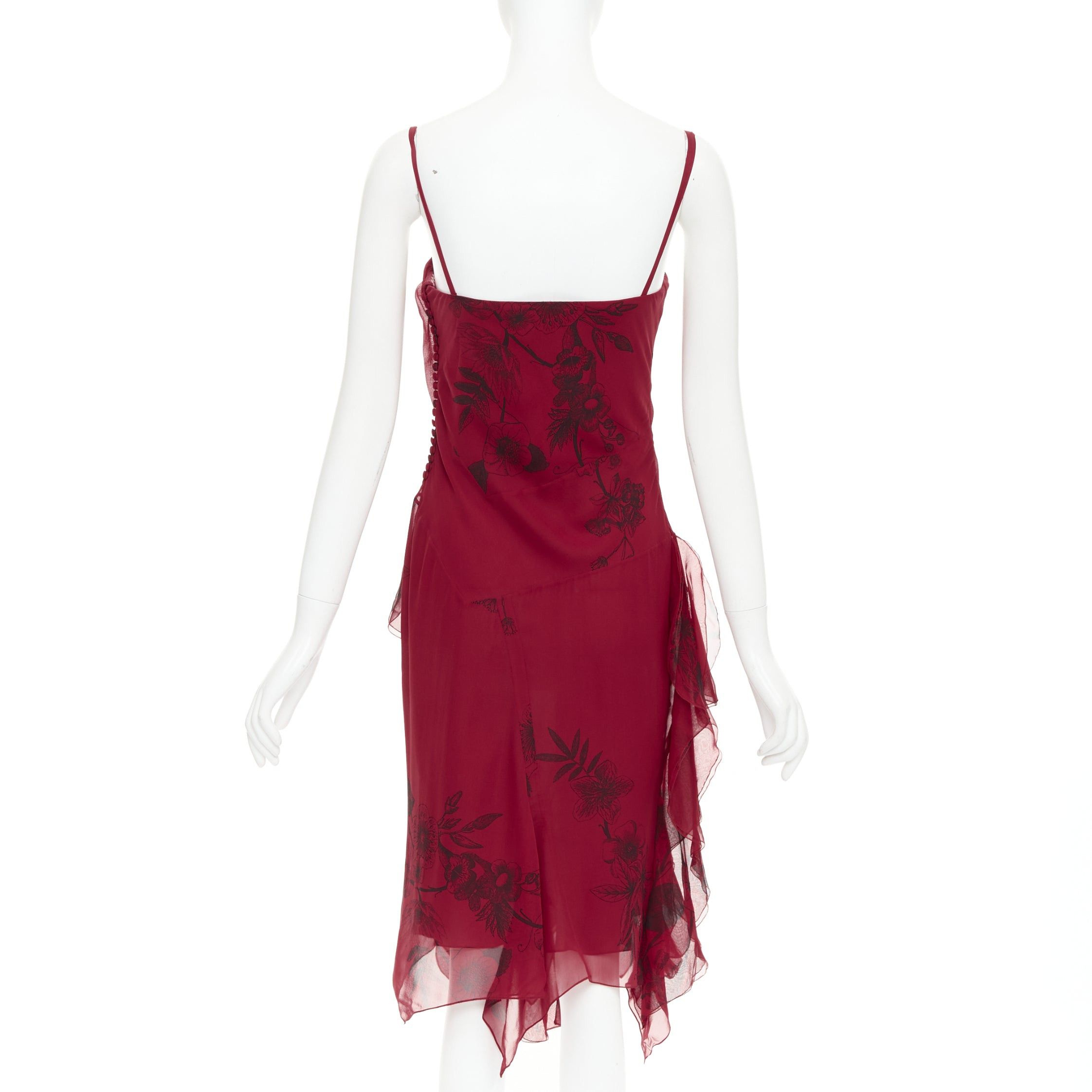 Dior CHRISTIAN DIOR 2006 John Galliano Vintage Runway red silk black floral drape dress FR40 M Size M / US 6-8 / IT 42-44 - 5 Thumbnail