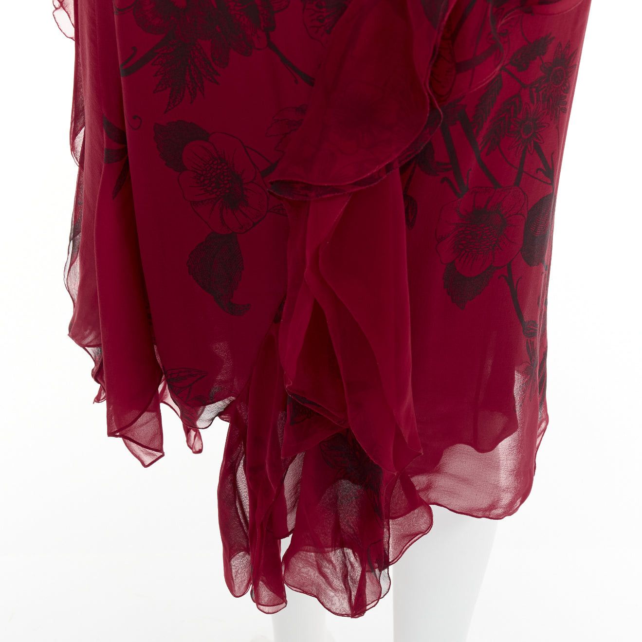 Dior CHRISTIAN DIOR 2006 John Galliano Vintage Runway red silk black floral drape dress FR40 M Size M / US 6-8 / IT 42-44 - 7 Thumbnail