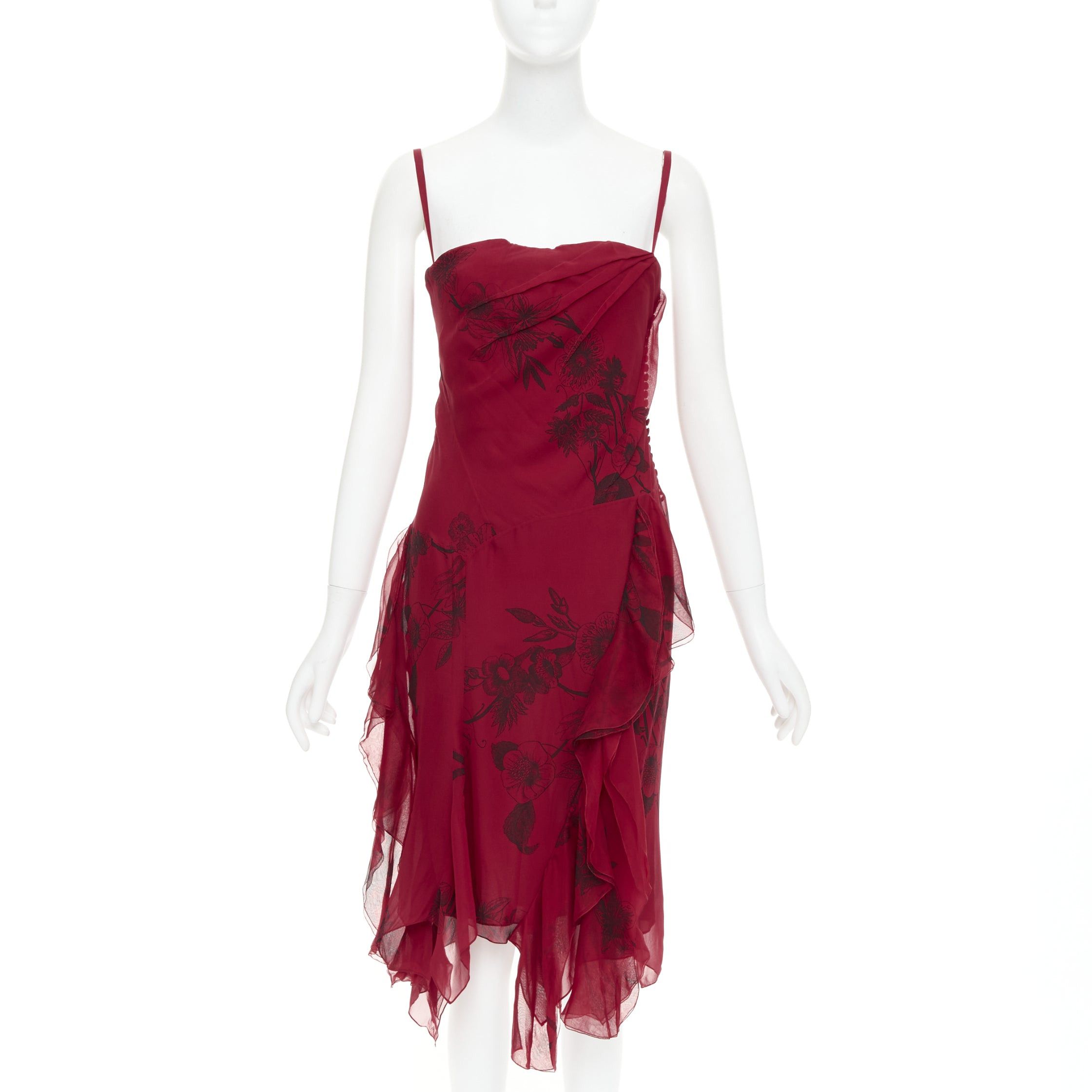 Dior CHRISTIAN DIOR 2006 John Galliano Vintage Runway red silk black floral drape dress FR40 M Size M / US 6-8 / IT 42-44 - 3 Thumbnail