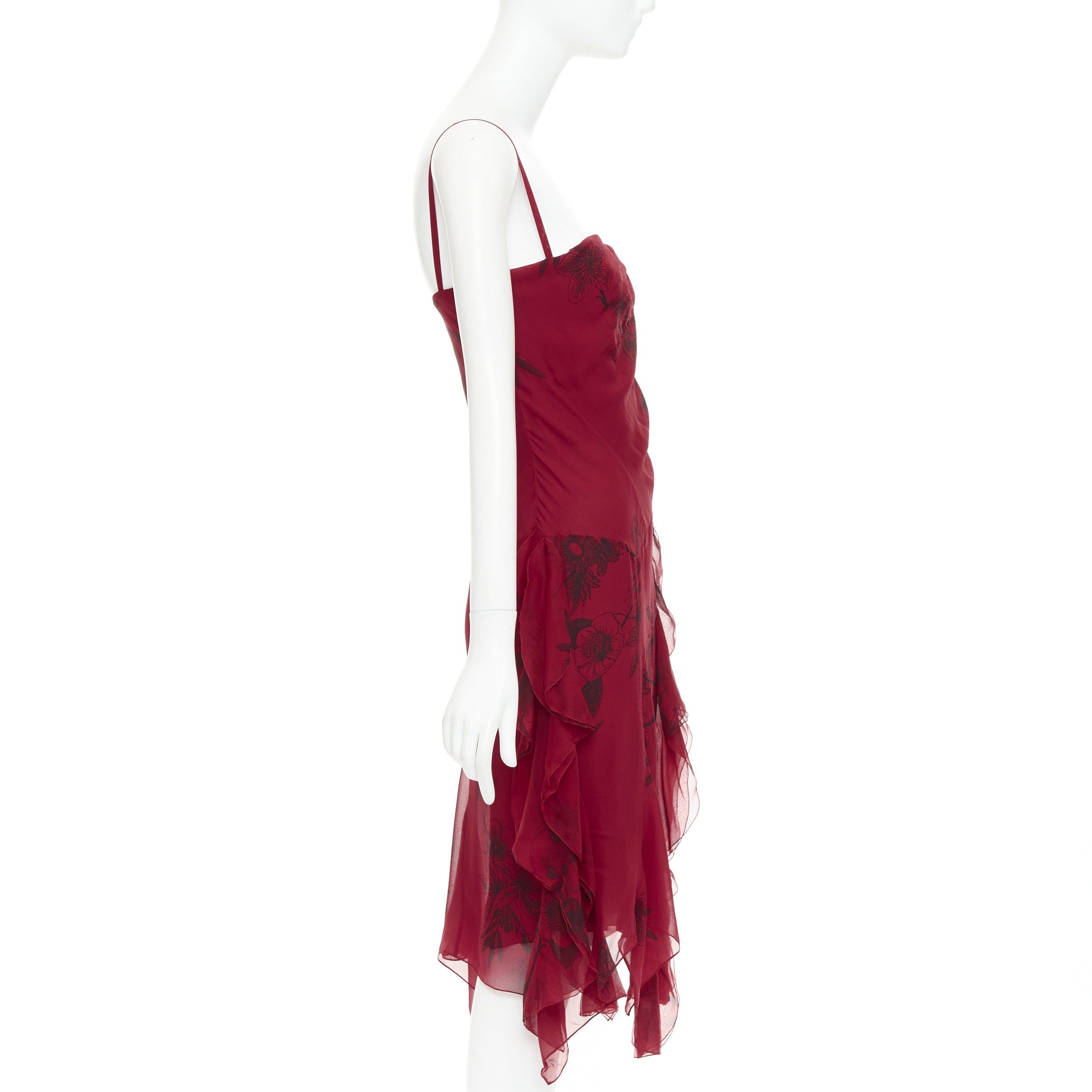 Dior CHRISTIAN DIOR 2006 John Galliano Vintage Runway red silk black floral drape dress FR40 M Size M / US 6-8 / IT 42-44 - 4 Thumbnail