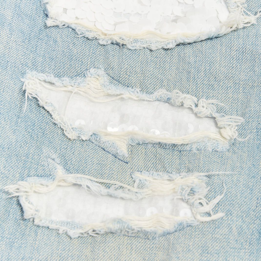 Junya Watanabe JUNYA WATANABE DENIM 2020 light blue white sequin embellished distressed mid rise jeans XS Size 26" / US 2 / IT 38 - 2 Thumbnail