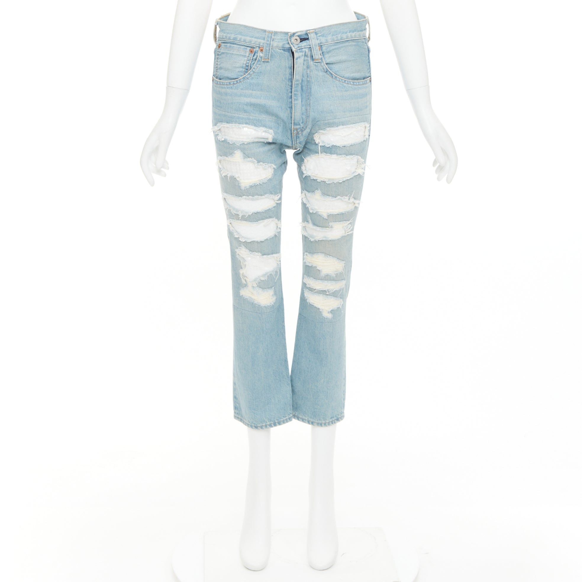 Junya Watanabe JUNYA WATANABE DENIM 2020 light blue white sequin embellished distressed mid rise jeans XS Size 26" / US 2 / IT 38 - 8 Thumbnail