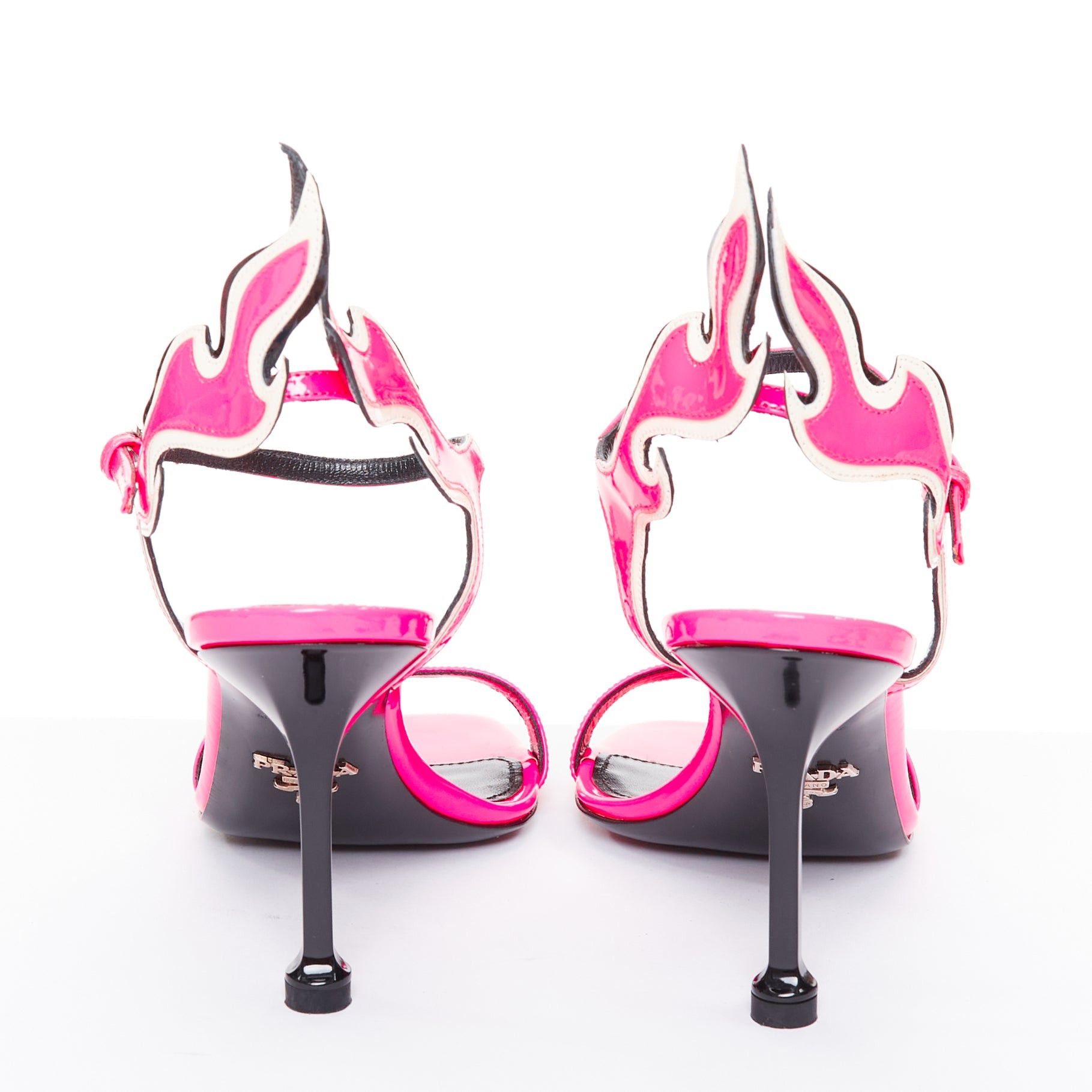 Prada PRADA 2018 Flame pink patent Fire mid heel sandal EU37 Size US 7 / IT 37 - 5 Thumbnail