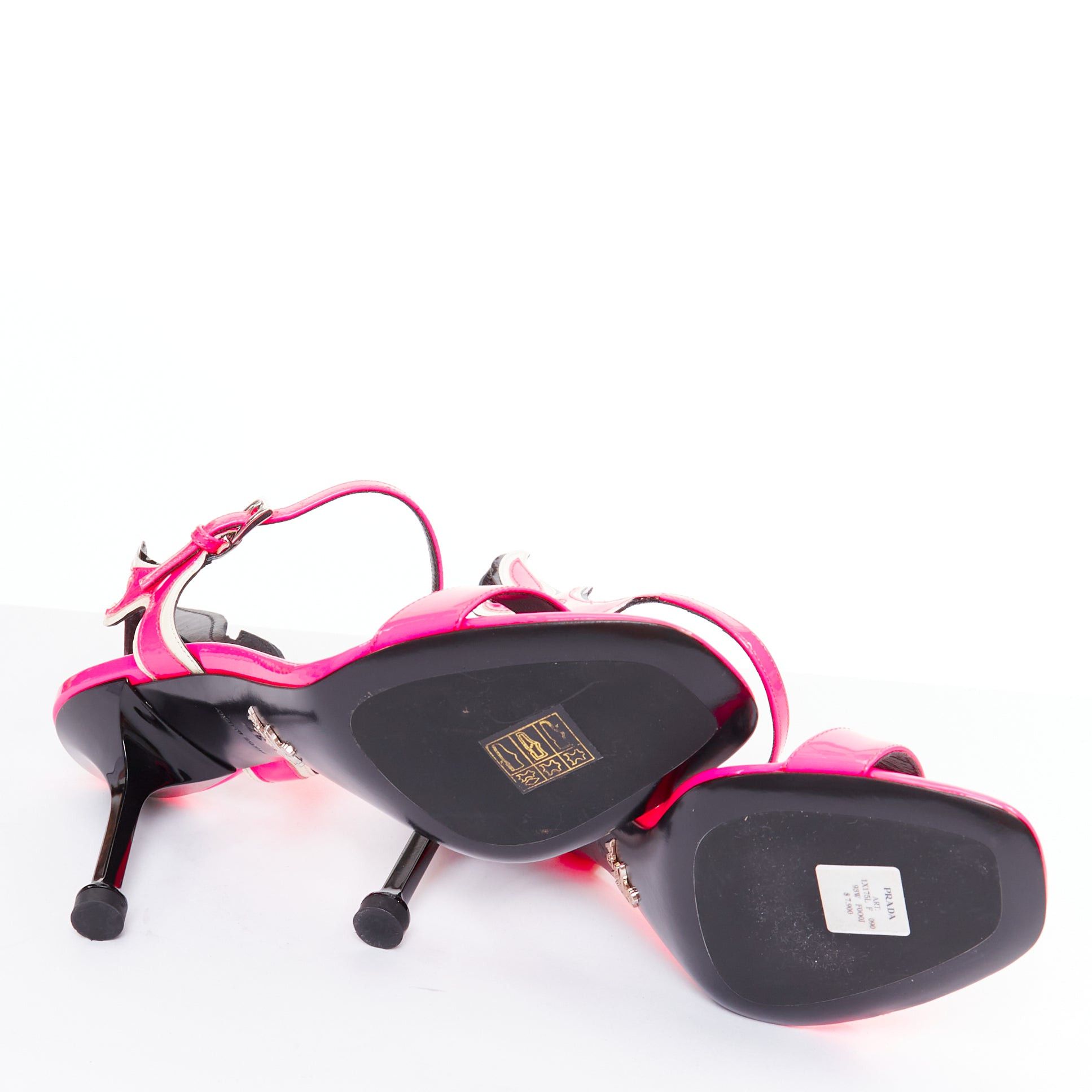 Prada PRADA 2018 Flame pink patent Fire mid heel sandal EU37 Size US 7 / IT 37 - 10 Thumbnail