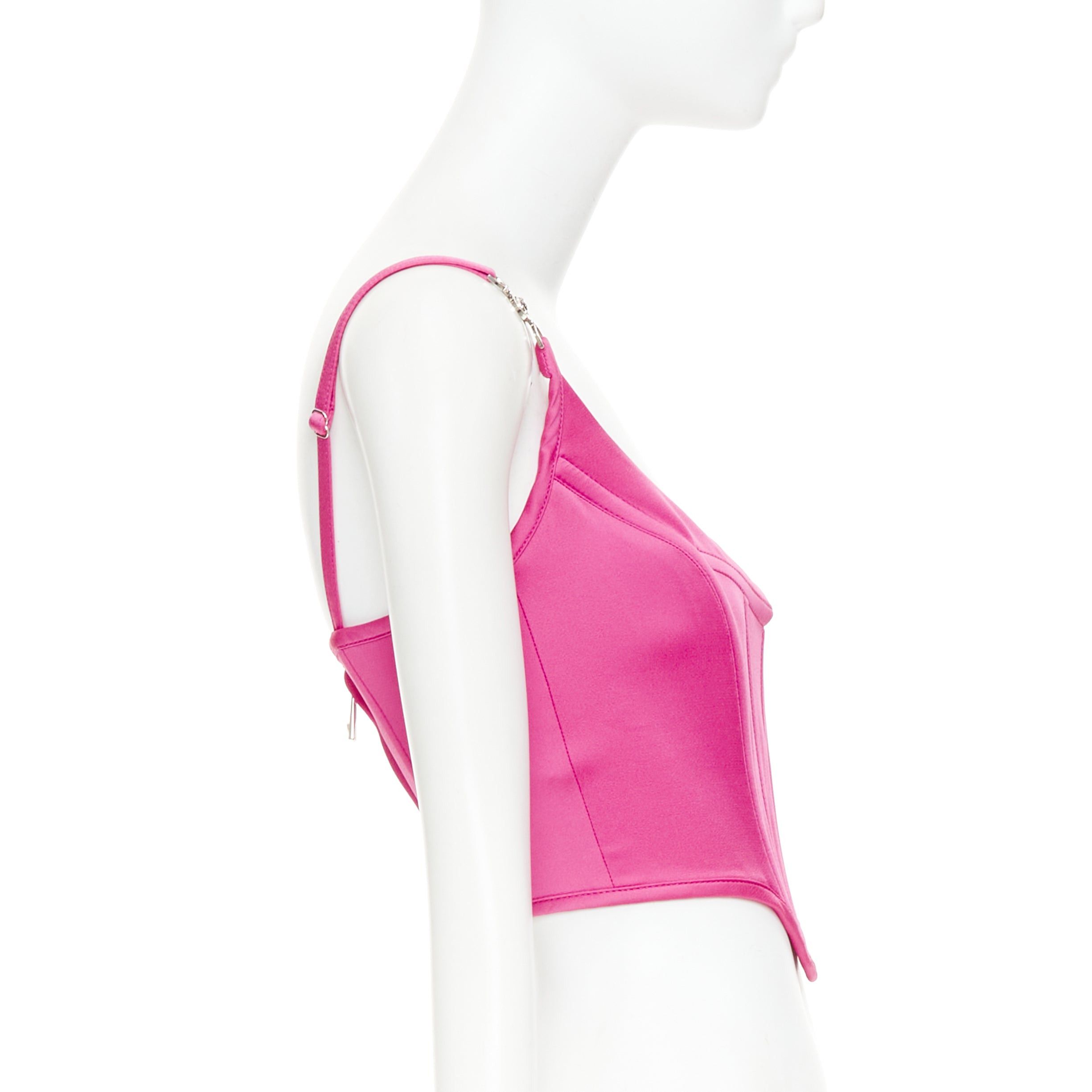 Versace new VERSACE Medusa '95 Satin Waterlilly fuschia pink boned silver buckle crop top IT36 XXS Size XS / US 0-2 / IT 36-38 - 4 Thumbnail