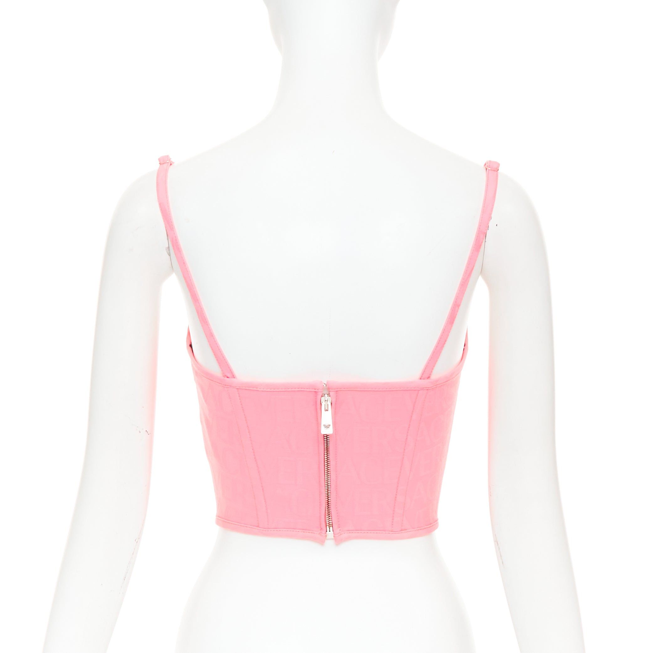 Versace new VERSACE Medusa '95 Pastel Pink monogram boned silver buckle crop top IT36 XXS Size XS / US 0-2 / IT 36-38 - 5 Thumbnail