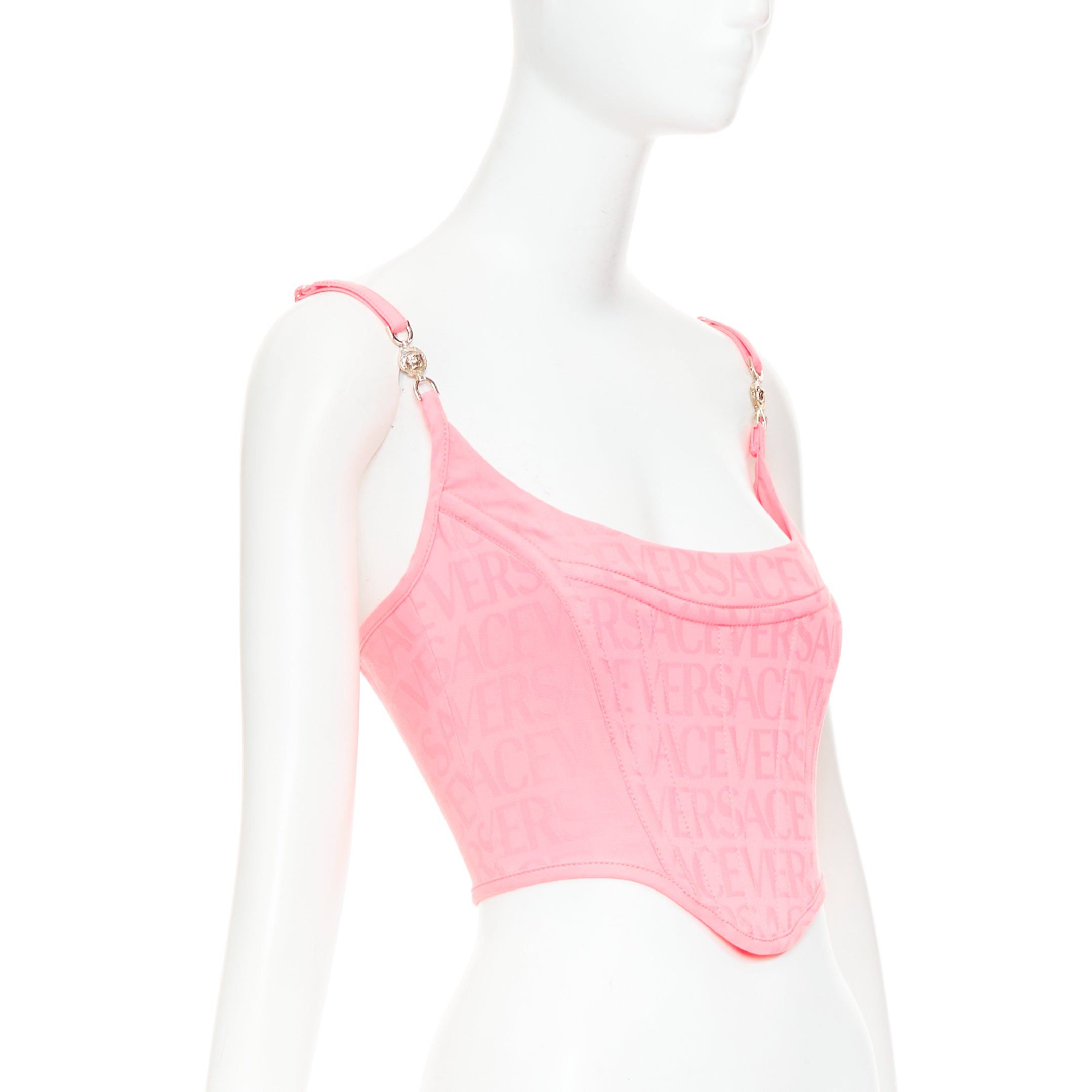 Versace new VERSACE Medusa '95 Pastel Pink monogram boned silver buckle crop top IT36 XXS Size XS / US 0-2 / IT 36-38 - 3 Thumbnail