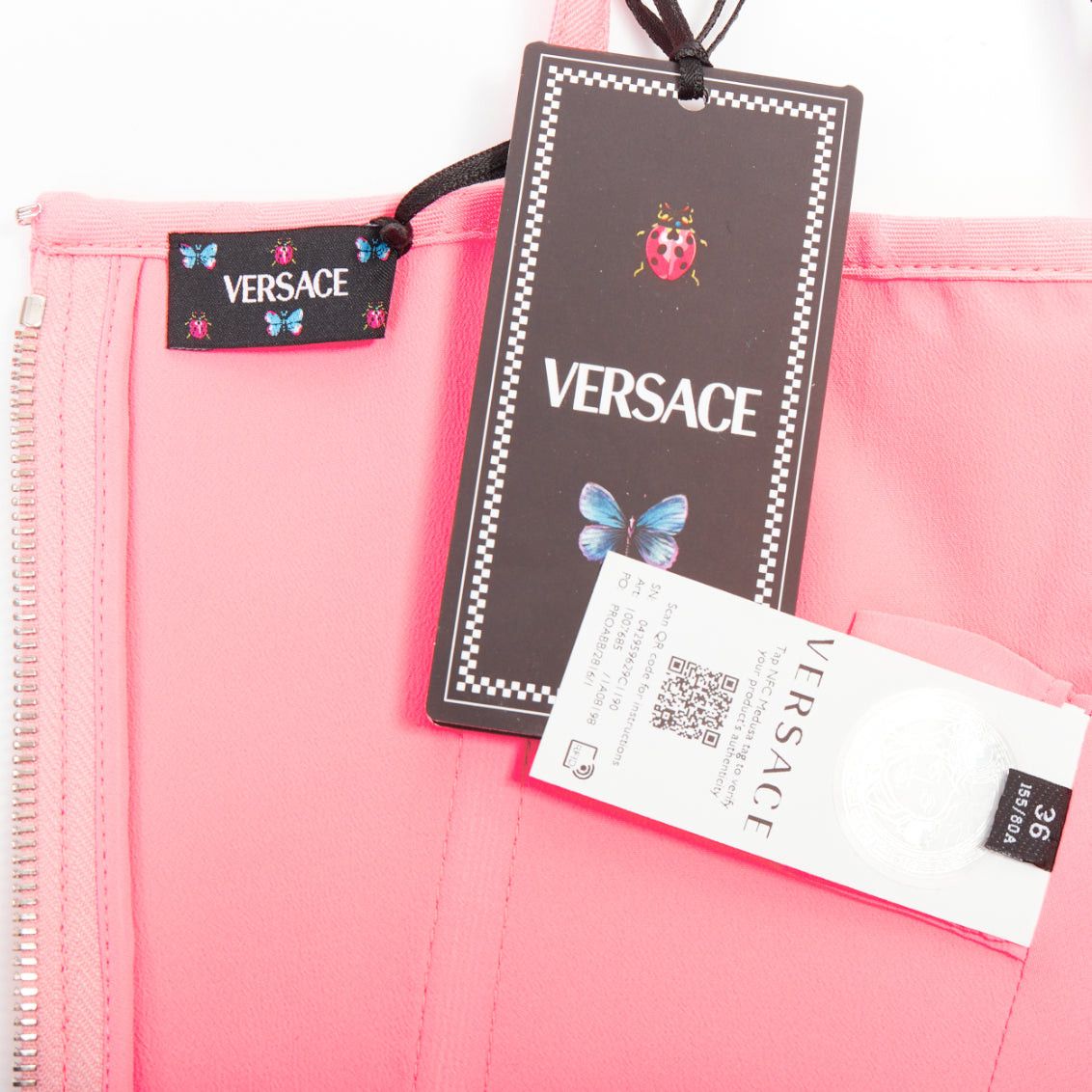 Versace new VERSACE Medusa '95 Pastel Pink monogram boned silver buckle crop top IT36 XXS Size XS / US 0-2 / IT 36-38 - 8 Thumbnail