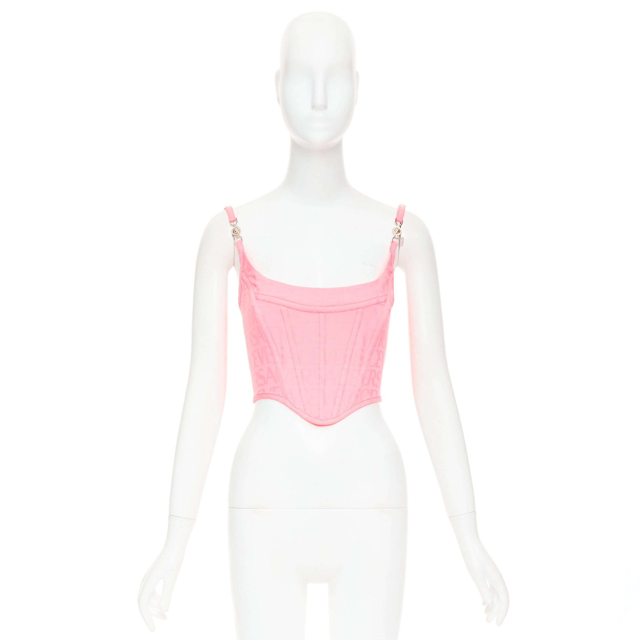 Versace new VERSACE Medusa '95 Pastel Pink monogram boned silver buckle crop top IT36 XXS Size XS / US 0-2 / IT 36-38 - 9 Thumbnail