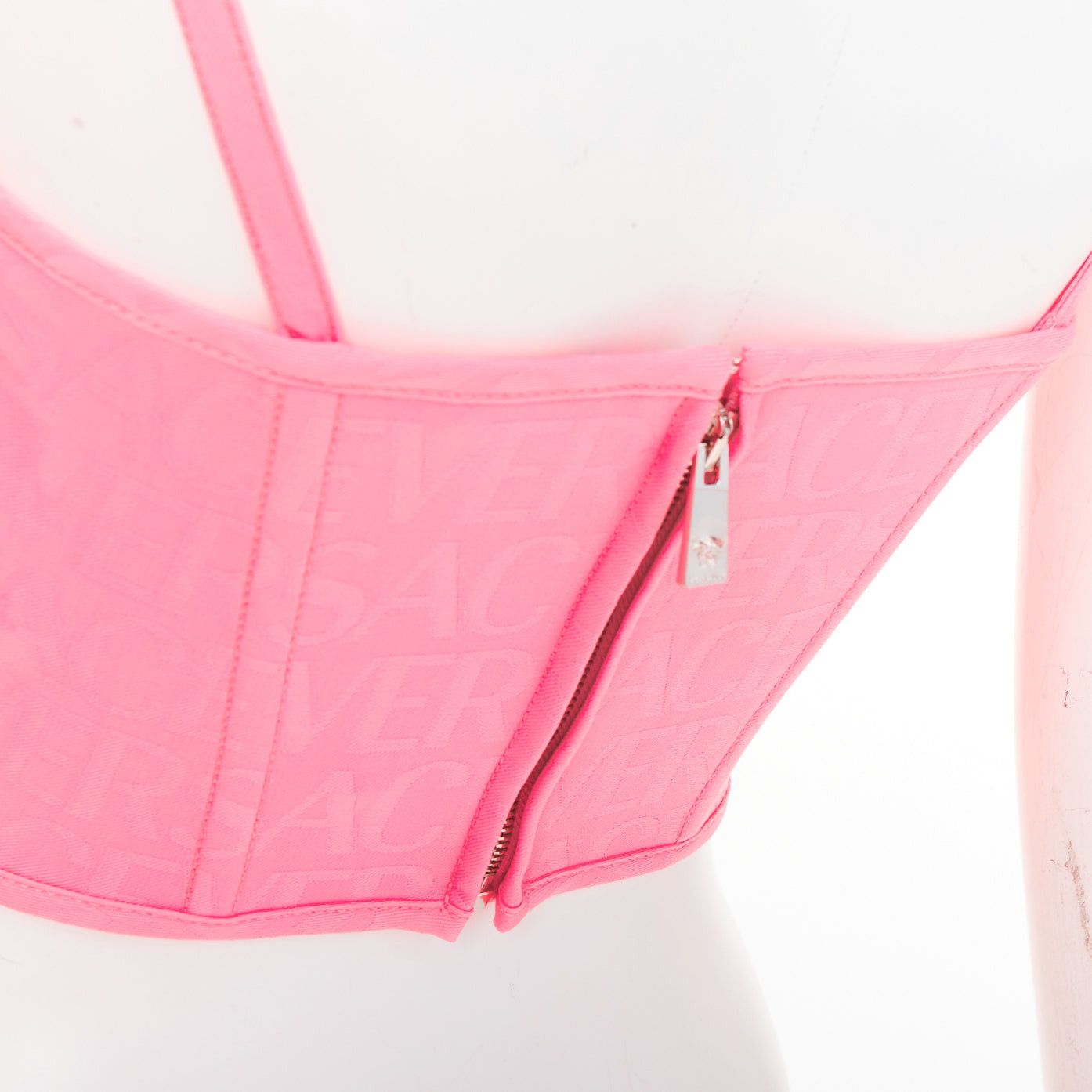 Versace new VERSACE Medusa '95 Pastel Pink monogram boned silver buckle crop top IT36 XXS Size XS / US 0-2 / IT 36-38 - 7 Thumbnail