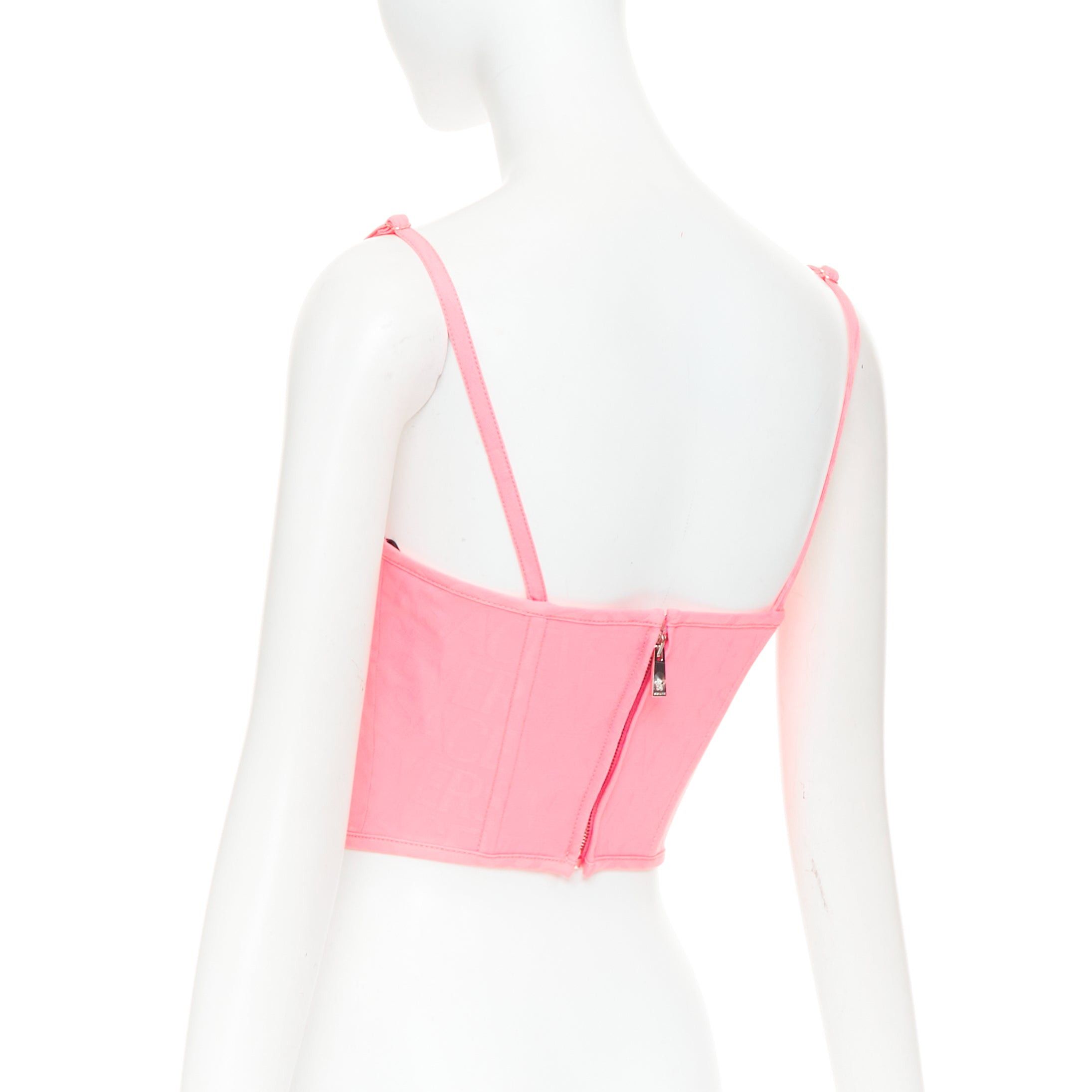 Versace new VERSACE Medusa '95 Pastel Pink monogram boned silver buckle crop top IT36 XXS Size XS / US 0-2 / IT 36-38 - 6 Thumbnail