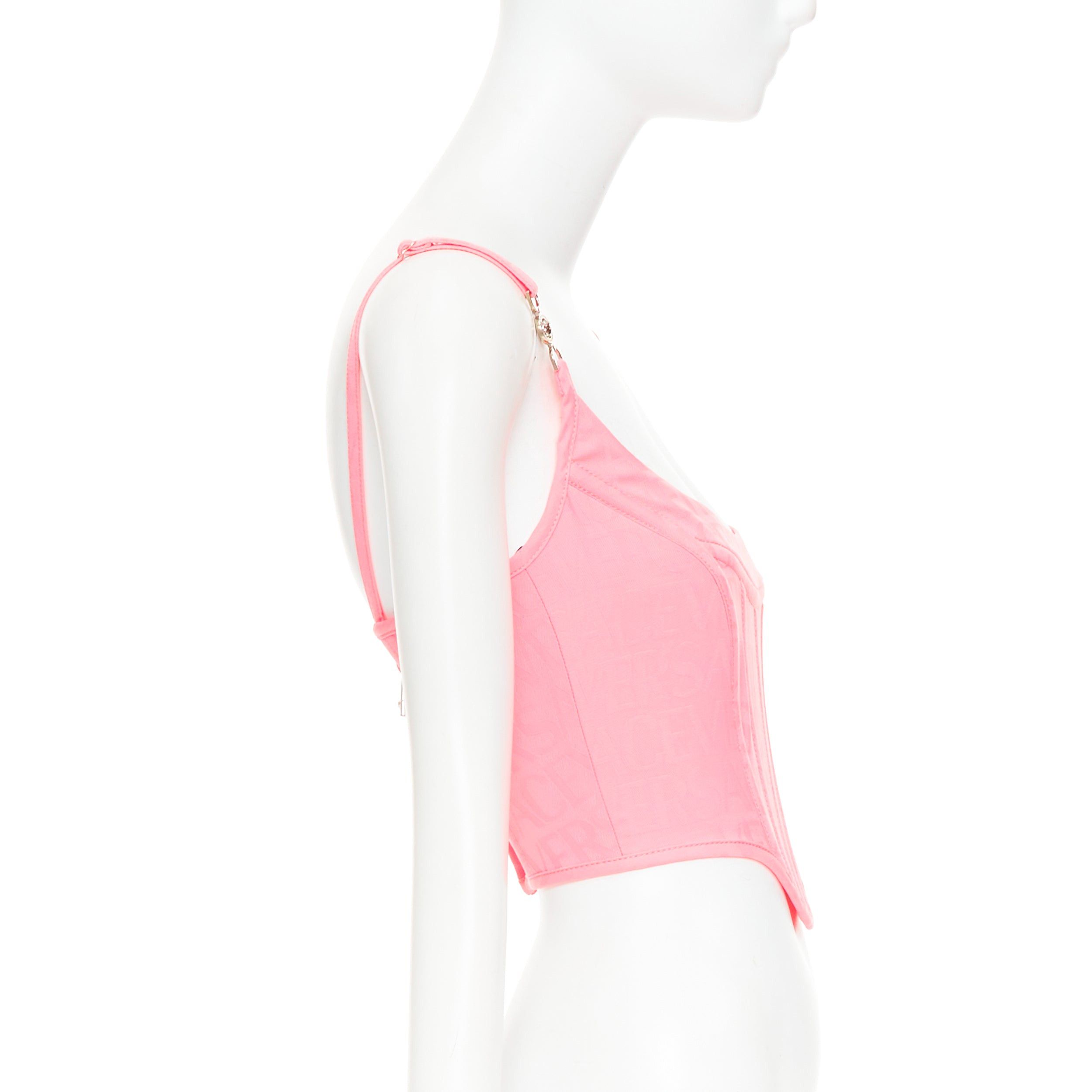 Versace new VERSACE Medusa '95 Pastel Pink monogram boned silver buckle crop top IT36 XXS Size XS / US 0-2 / IT 36-38 - 4 Thumbnail