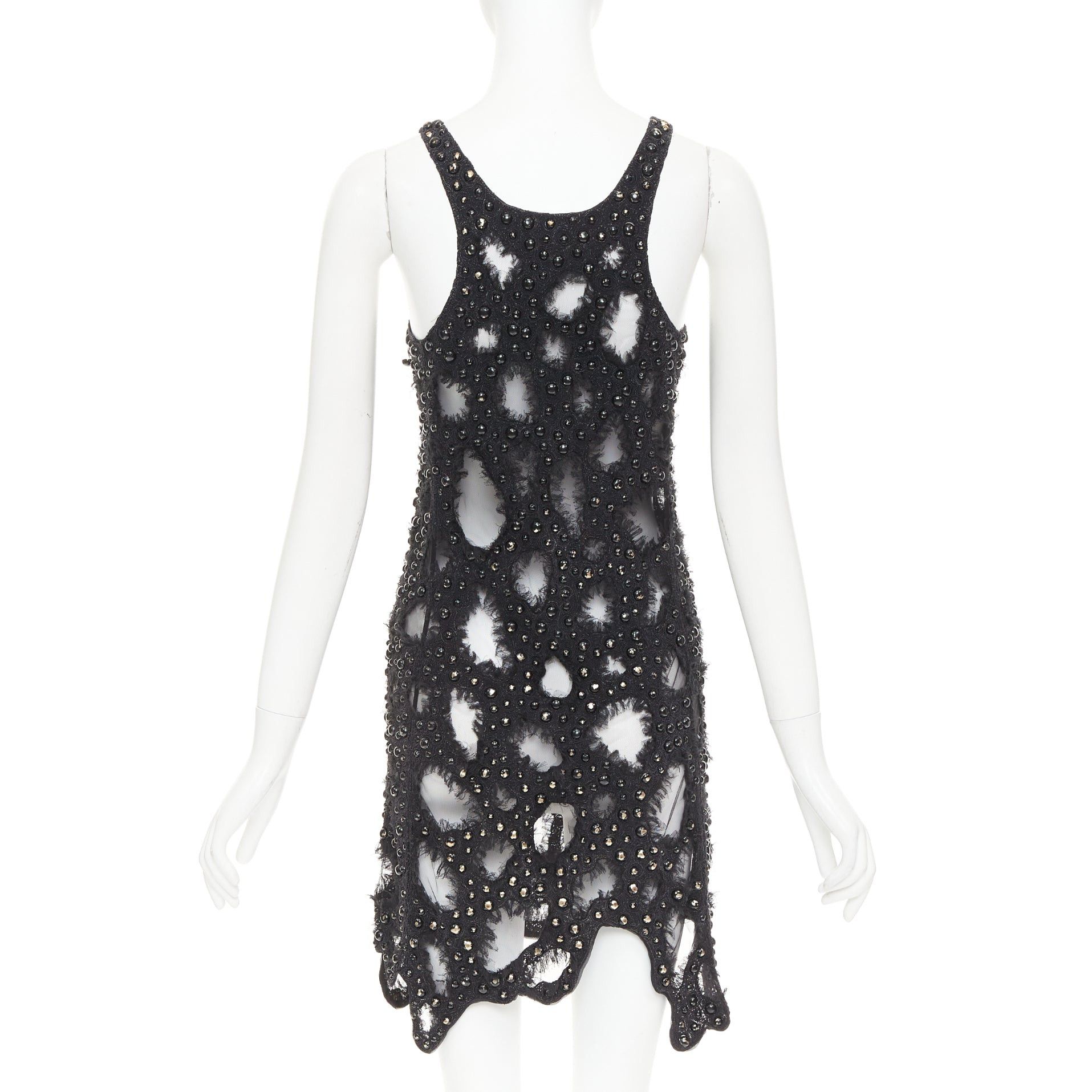 Louis Vuitton LOUIS VUITTON 2024 Runway black beaded sequin tulle distressed cut out tank dress Zendaya Size S / US 4 / IT 40 - 5 Thumbnail