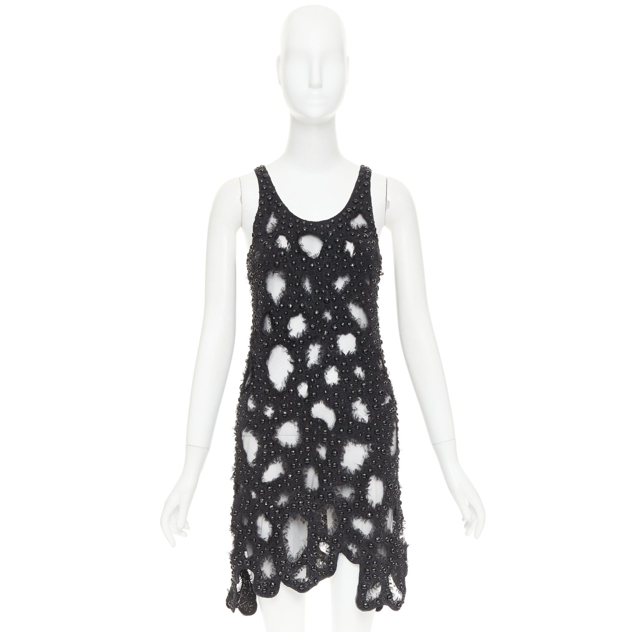Louis Vuitton LOUIS VUITTON 2024 Runway black beaded sequin tulle distressed cut out tank dress Zendaya Size S / US 4 / IT 40 - 10 Thumbnail