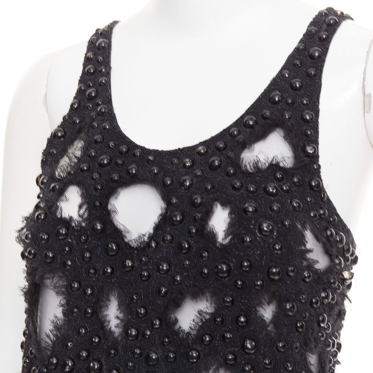 Louis Vuitton LOUIS VUITTON 2024 Runway black beaded sequin tulle distressed cut out tank dress Zendaya Size S / US 4 / IT 40 - 7 Thumbnail