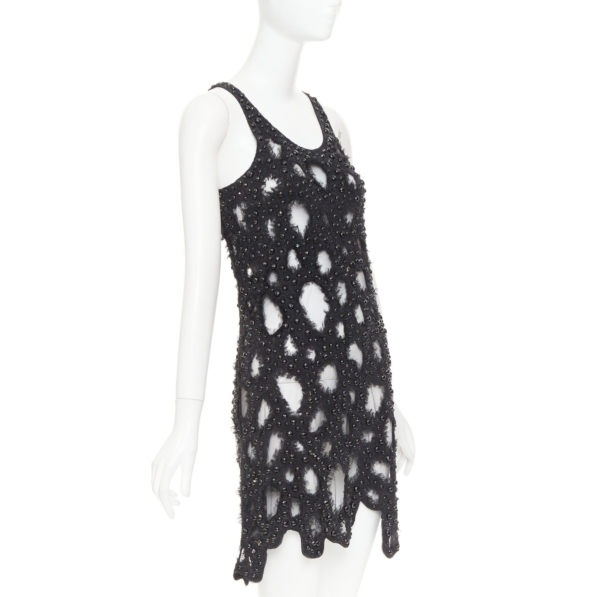 Louis Vuitton LOUIS VUITTON 2024 Runway black beaded sequin tulle distressed cut out tank dress Zendaya Size S / US 4 / IT 40 - 3 Thumbnail