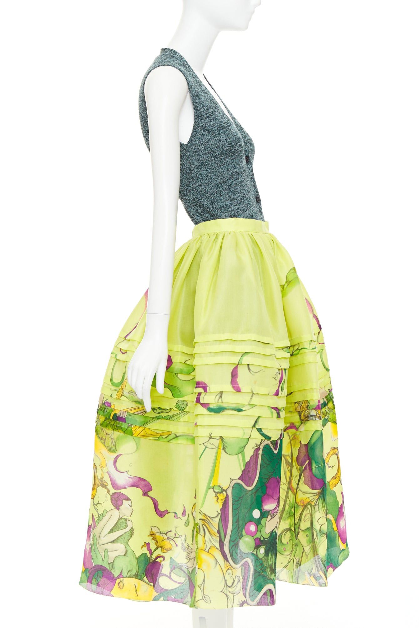 Prada rare PRADA JAMES JEAN 2008 Runway Fairy green print silk organza full skirt knit vest set IT40 S Size S / US 4 / IT 40 - 4 Thumbnail