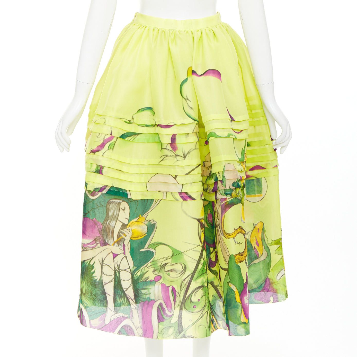 Prada rare PRADA JAMES JEAN 2008 Runway Fairy green print silk organza full skirt knit vest set IT40 S Size S / US 4 / IT 40 - 8 Thumbnail