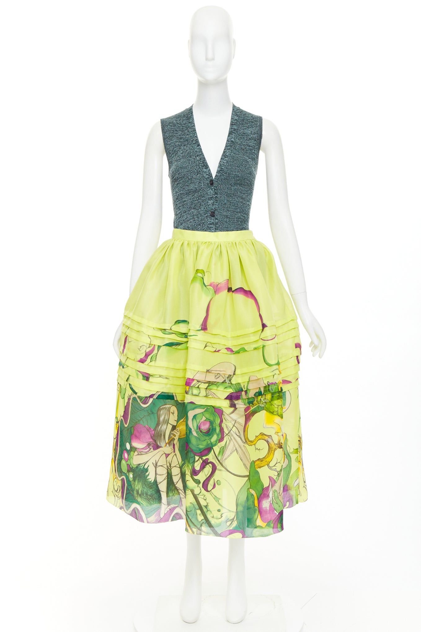 Prada rare PRADA JAMES JEAN 2008 Runway Fairy green print silk organza full skirt knit vest set IT40 S Size S / US 4 / IT 40 - 13 Thumbnail