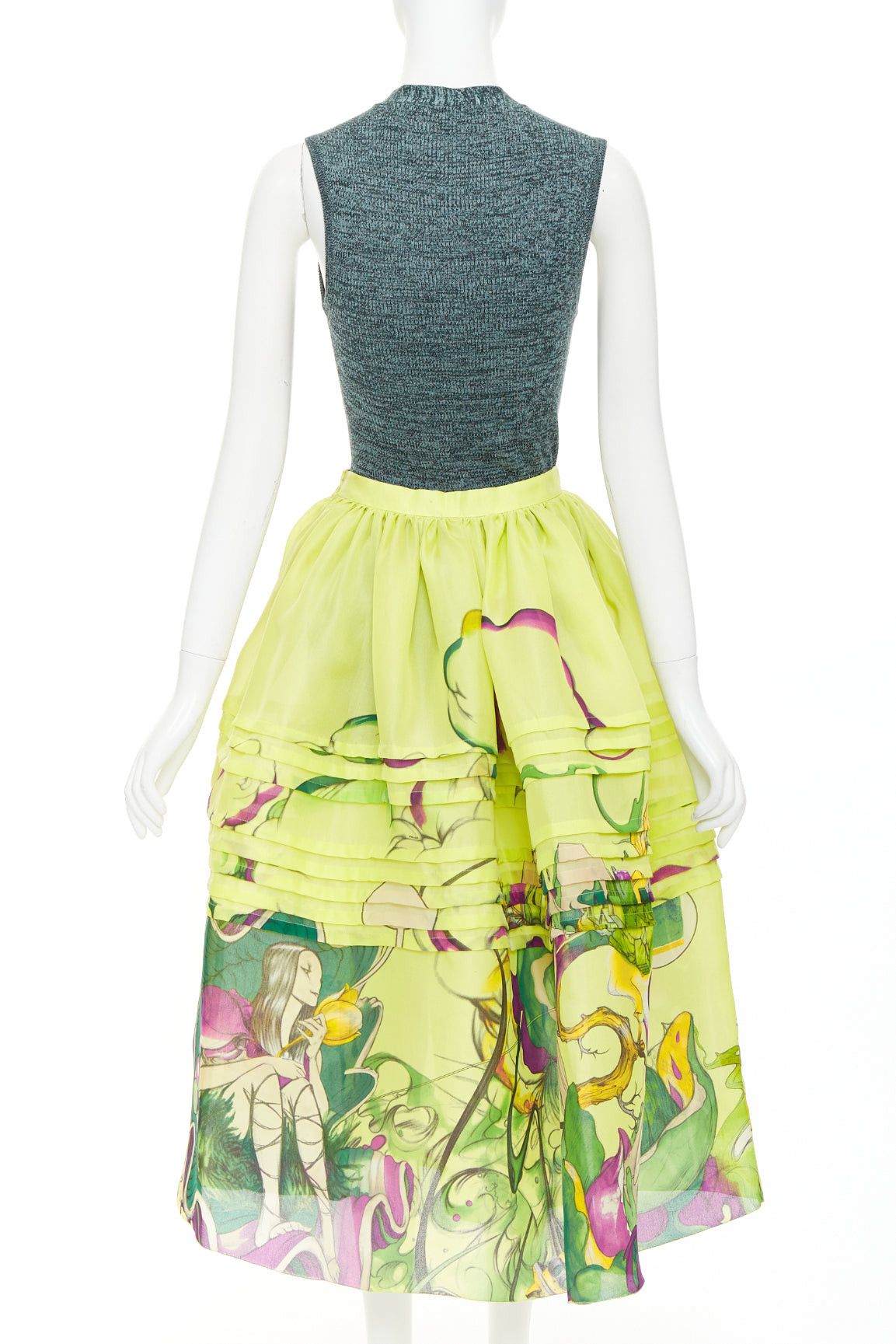 Prada rare PRADA JAMES JEAN 2008 Runway Fairy green print silk organza full skirt knit vest set IT40 S Size S / US 4 / IT 40 - 5 Thumbnail