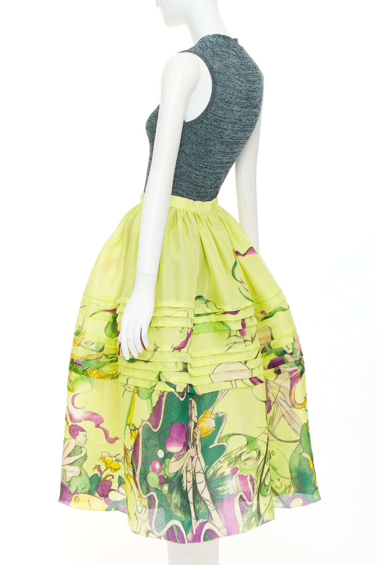 Prada rare PRADA JAMES JEAN 2008 Runway Fairy green print silk organza full skirt knit vest set IT40 S Size S / US 4 / IT 40 - 6 Thumbnail