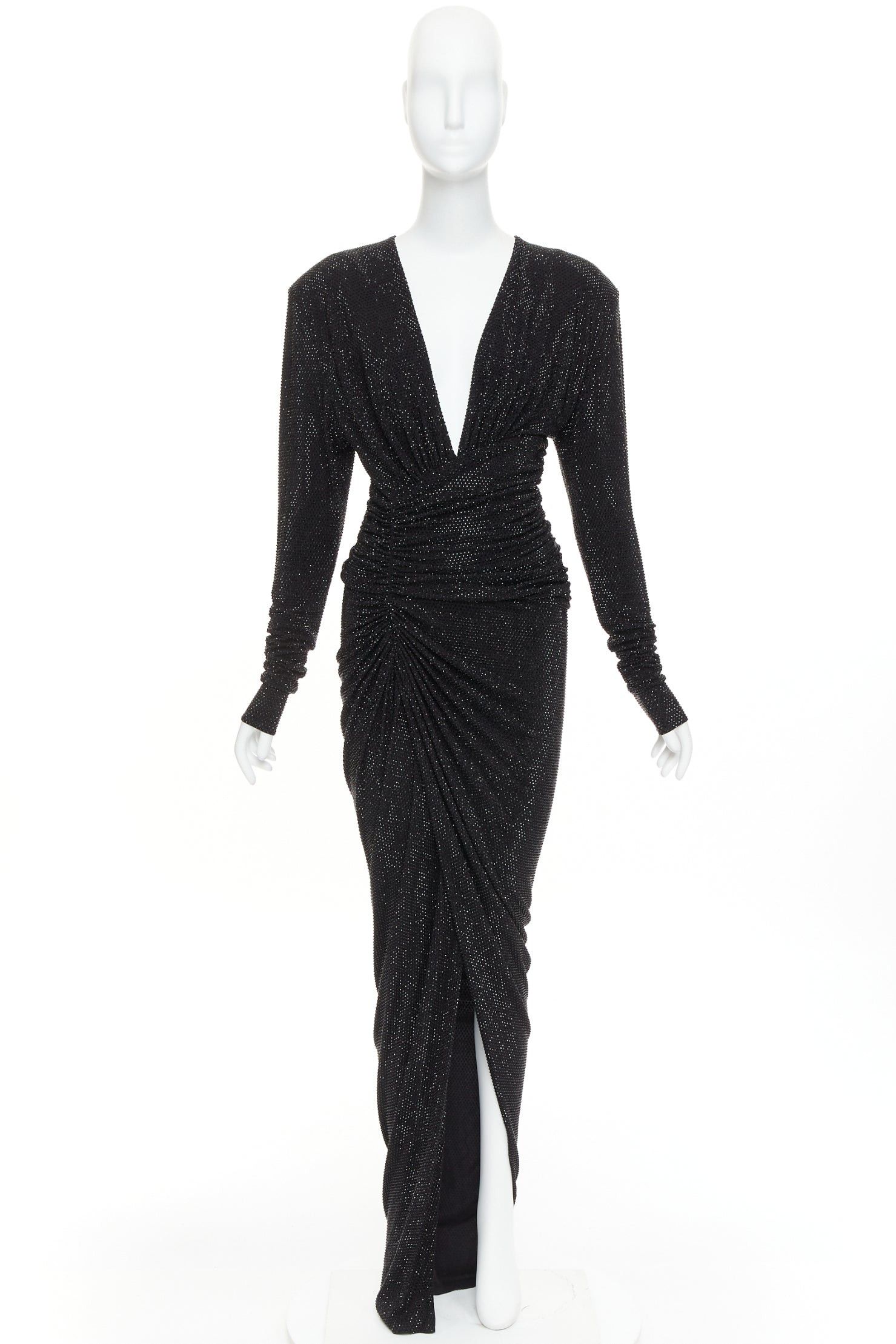 Alexandre Vauthier ALEXANDRE VAUTHIER black strass crystal Power shoulder padded wrap draped slit gown dress Size S / US 4 / IT 40 - 11 Thumbnail