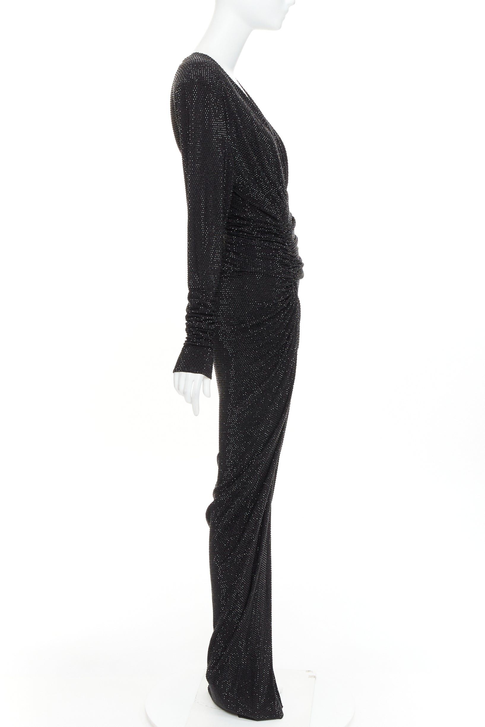 Alexandre Vauthier ALEXANDRE VAUTHIER black strass crystal Power shoulder padded wrap draped slit gown dress Size S / US 4 / IT 40 - 4 Thumbnail