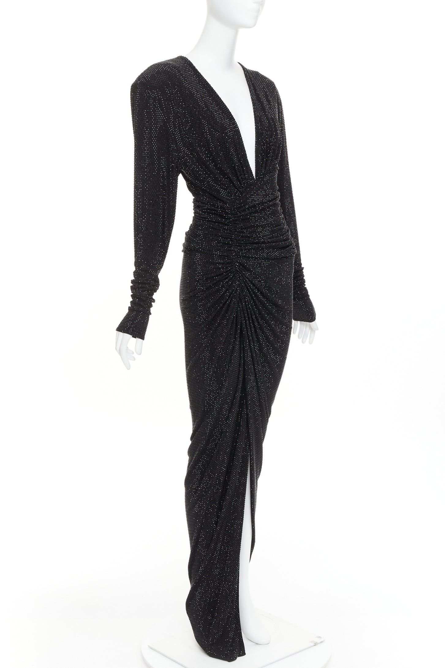 Alexandre Vauthier ALEXANDRE VAUTHIER black strass crystal Power shoulder padded wrap draped slit gown dress Size S / US 4 / IT 40 - 3 Thumbnail