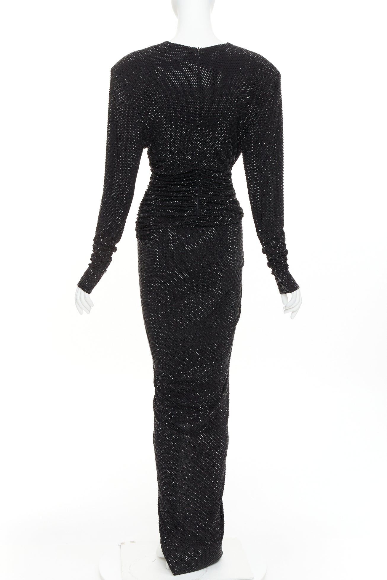 Alexandre Vauthier ALEXANDRE VAUTHIER black strass crystal Power shoulder padded wrap draped slit gown dress Size S / US 4 / IT 40 - 5 Thumbnail