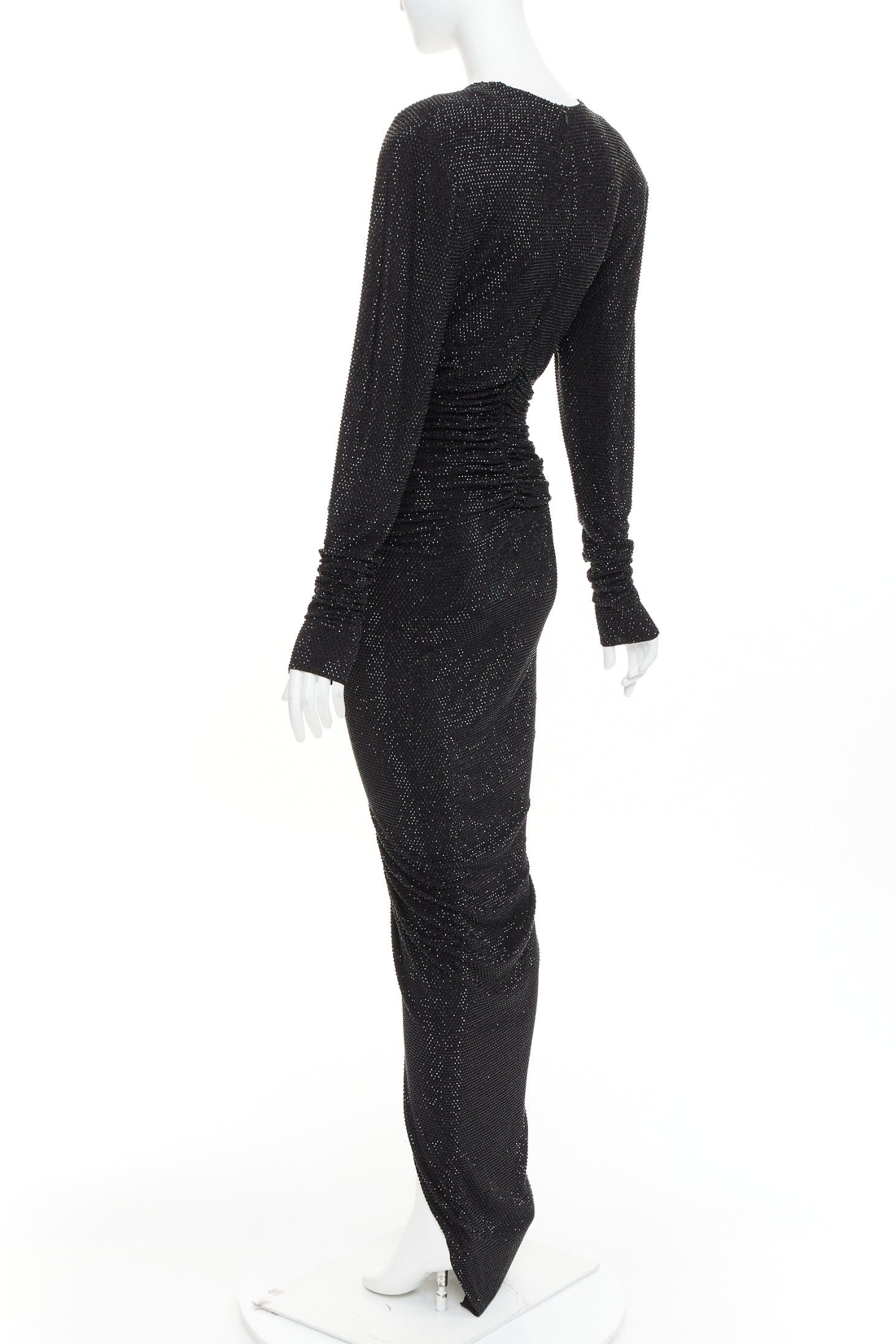 Alexandre Vauthier ALEXANDRE VAUTHIER black strass crystal Power shoulder padded wrap draped slit gown dress Size S / US 4 / IT 40 - 6 Thumbnail