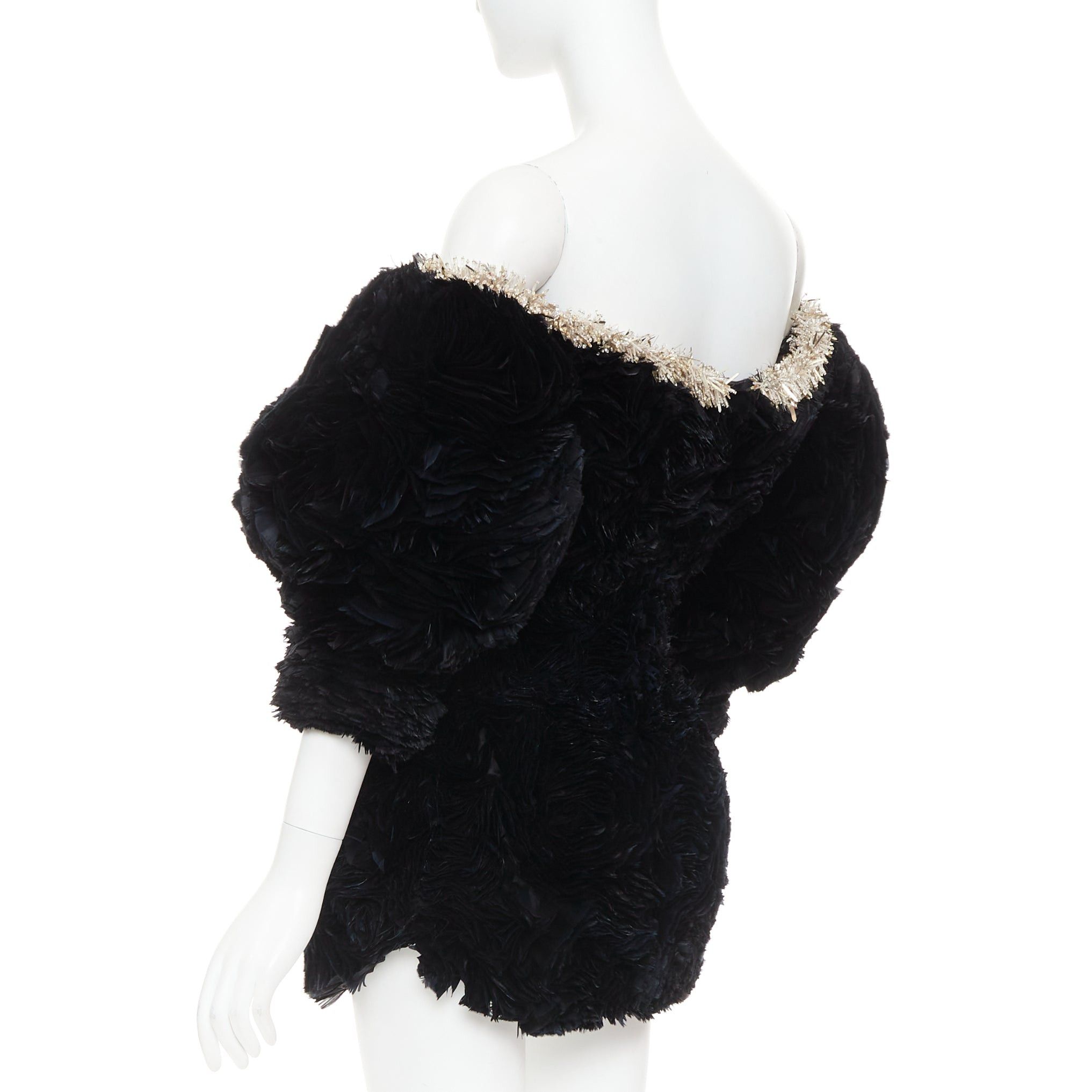 Alexandre Vauthier rare ALEXANDRE VAUTHIER COUTURE SS2020 Runway Maison Lemarie black laser cut feather rosette petal embellished dress Size S / US 4 / IT 40 - 6 Thumbnail