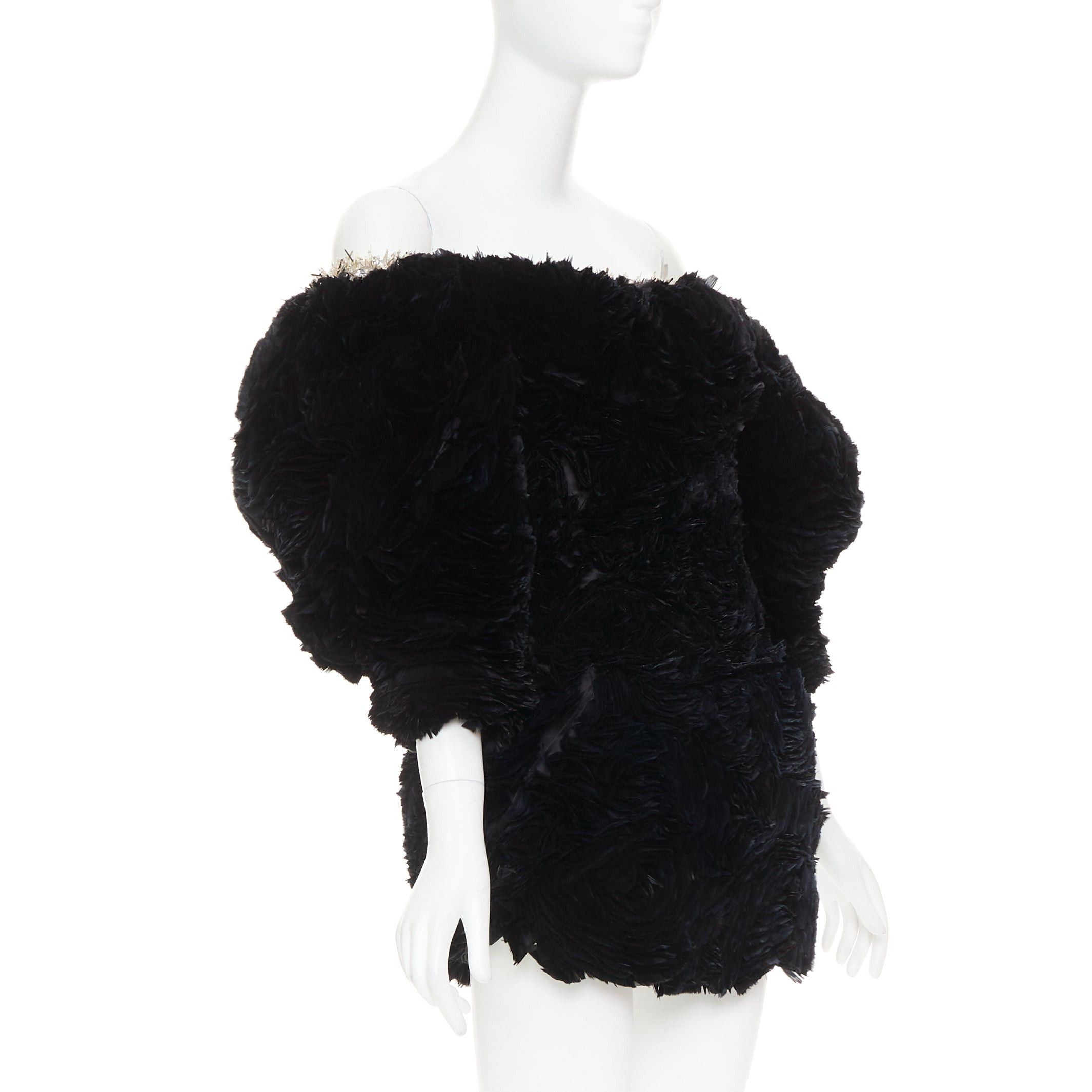 Alexandre Vauthier rare ALEXANDRE VAUTHIER COUTURE SS2020 Runway Maison Lemarie black laser cut feather rosette petal embellished dress Size S / US 4 / IT 40 - 3 Thumbnail