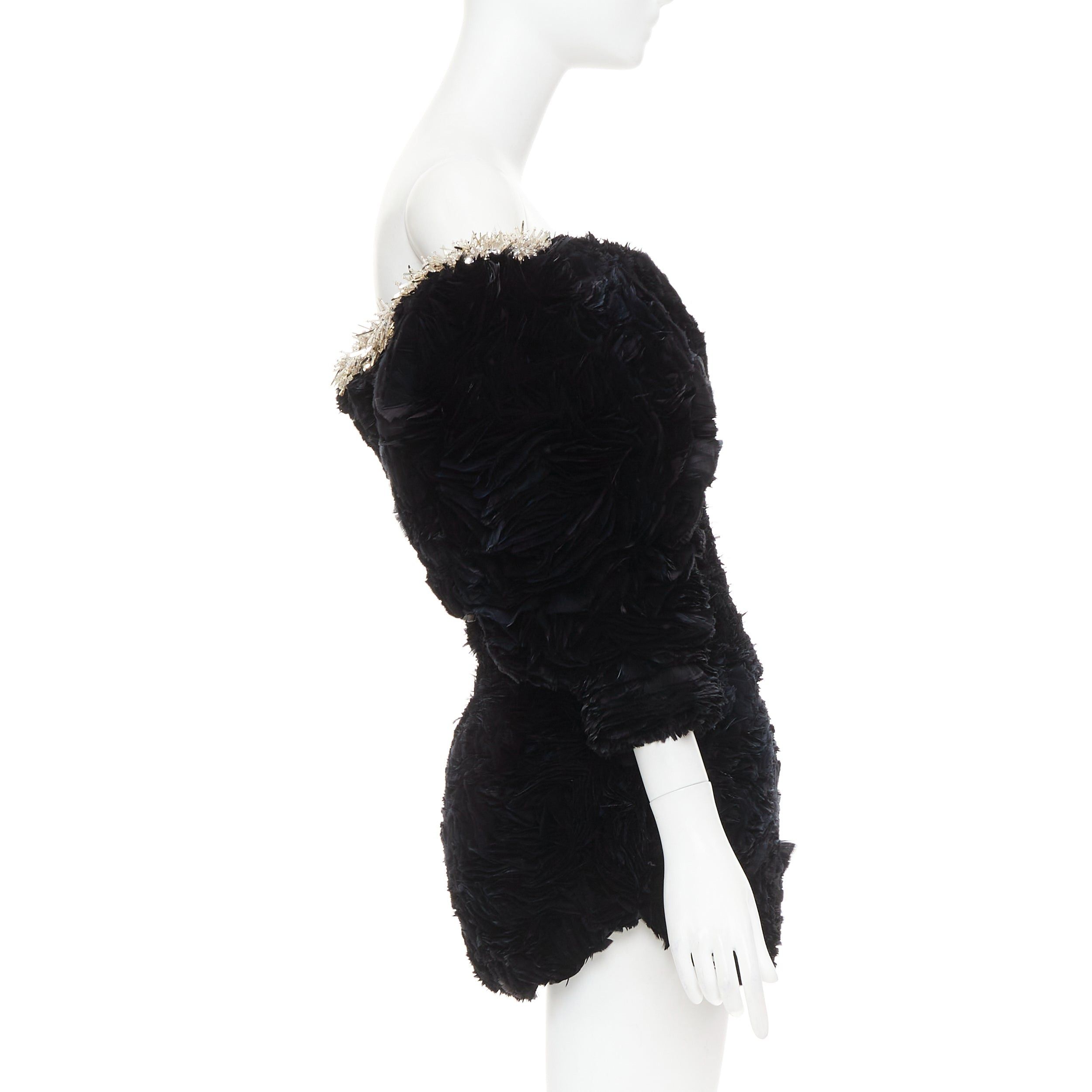 Alexandre Vauthier rare ALEXANDRE VAUTHIER COUTURE SS2020 Runway Maison Lemarie black laser cut feather rosette petal embellished dress Size S / US 4 / IT 40 - 4 Thumbnail