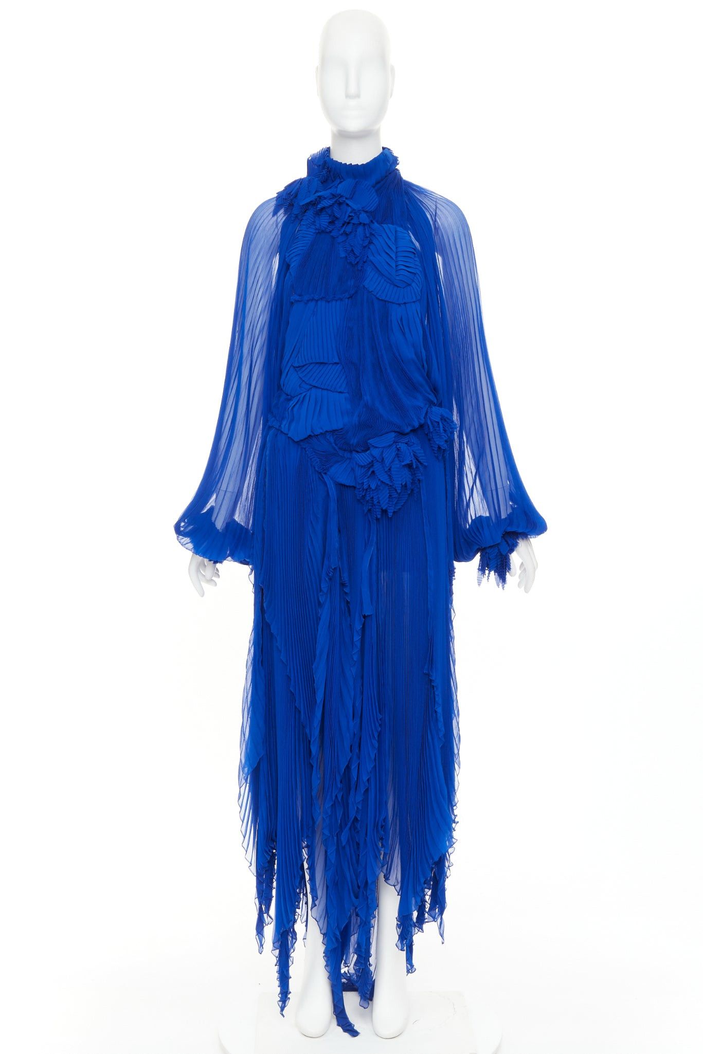 Alexandre Vauthier rare ALEXANDRE VAUTHIER COUTURE AW2022 Runway Maison Lognon cobalt blue floral pleated ethereal dress Size S / US 4 / IT 40 - 12 Thumbnail