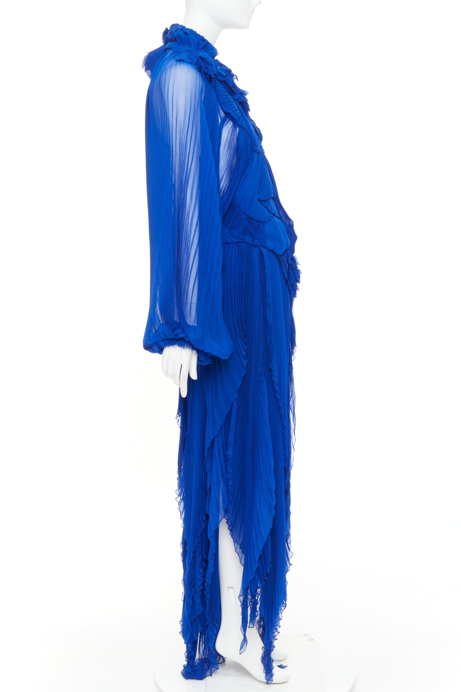 Alexandre Vauthier rare ALEXANDRE VAUTHIER COUTURE AW2022 Runway Maison Lognon cobalt blue floral pleated ethereal dress Size S / US 4 / IT 40 - 4 Thumbnail