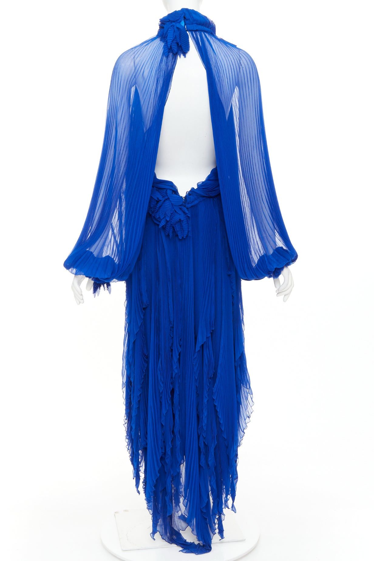 Alexandre Vauthier rare ALEXANDRE VAUTHIER COUTURE AW2022 Runway Maison Lognon cobalt blue floral pleated ethereal dress Size S / US 4 / IT 40 - 5 Thumbnail