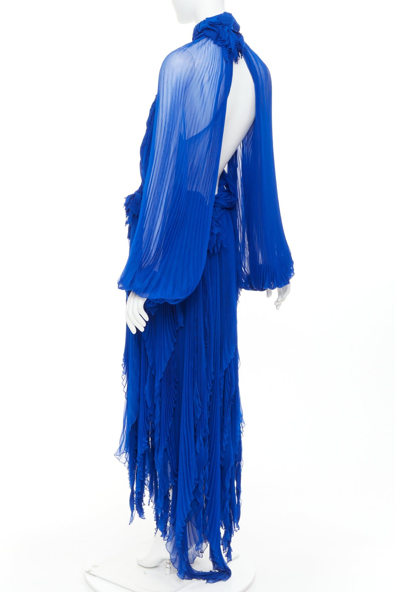 Alexandre Vauthier rare ALEXANDRE VAUTHIER COUTURE AW2022 Runway Maison Lognon cobalt blue floral pleated ethereal dress Size S / US 4 / IT 40 - 6 Thumbnail