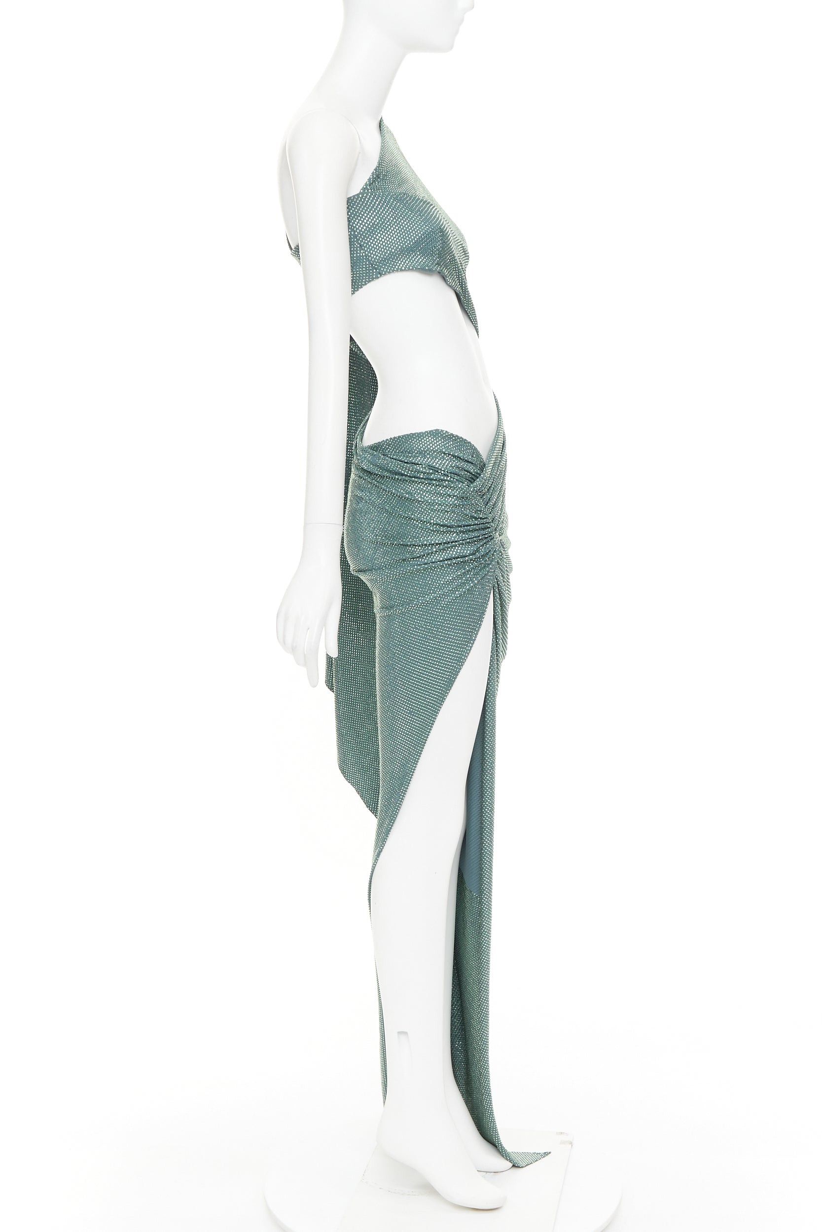 Alexandre Vauthier rare ALEXANDRE VAUTHIER COUTURE SS2022 Runway green strass crystal cut out asymmetric drape dress Size S / US 4 / IT 40 - 4 Thumbnail