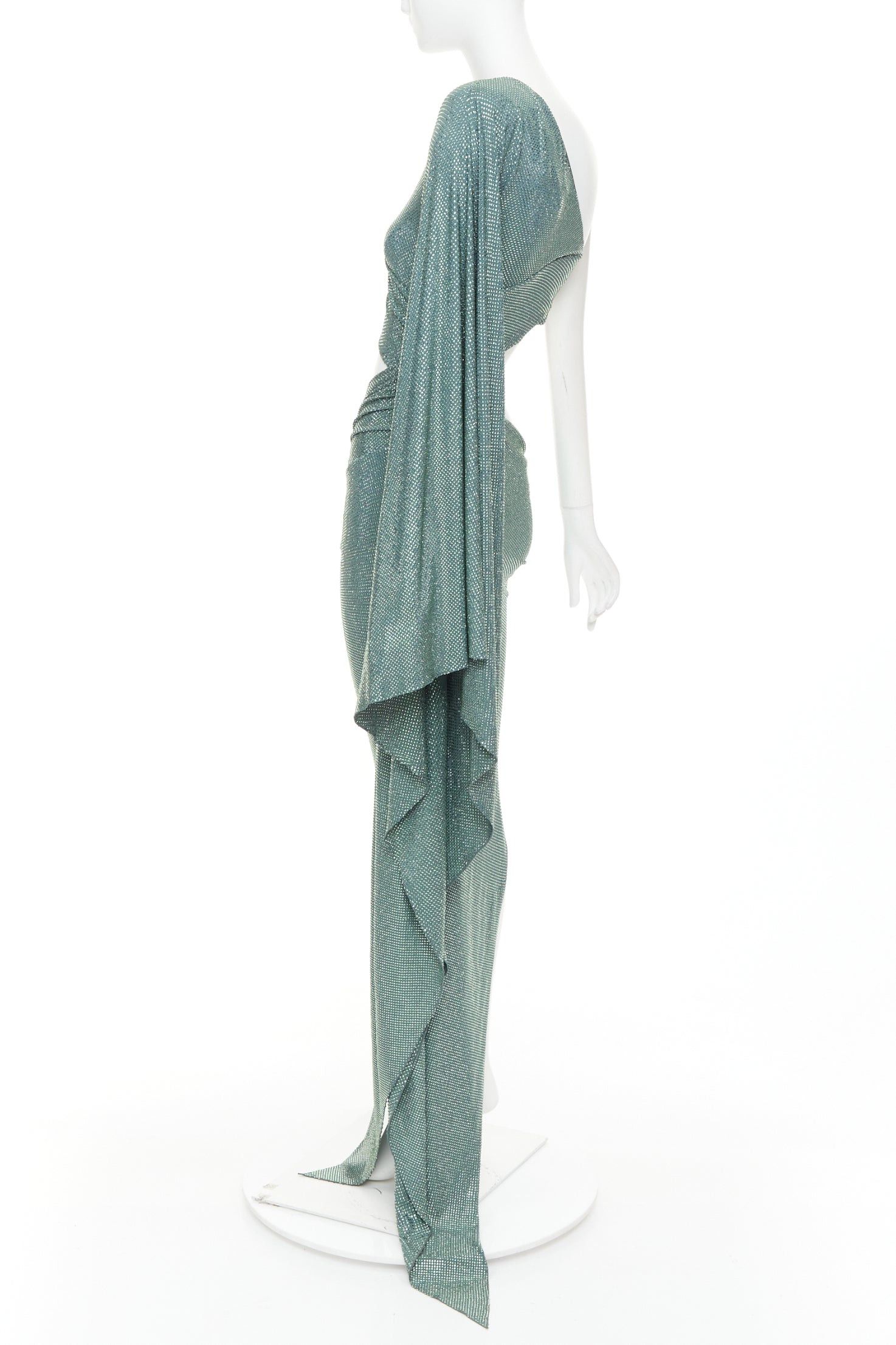 Alexandre Vauthier rare ALEXANDRE VAUTHIER COUTURE SS2022 Runway green strass crystal cut out asymmetric drape dress Size S / US 4 / IT 40 - 6 Thumbnail