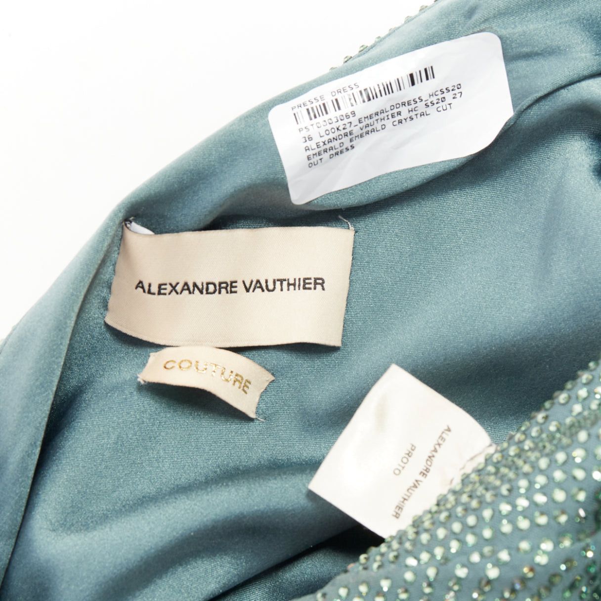 Alexandre Vauthier rare ALEXANDRE VAUTHIER COUTURE SS2022 Runway green strass crystal cut out asymmetric drape dress Size S / US 4 / IT 40 - 10 Thumbnail