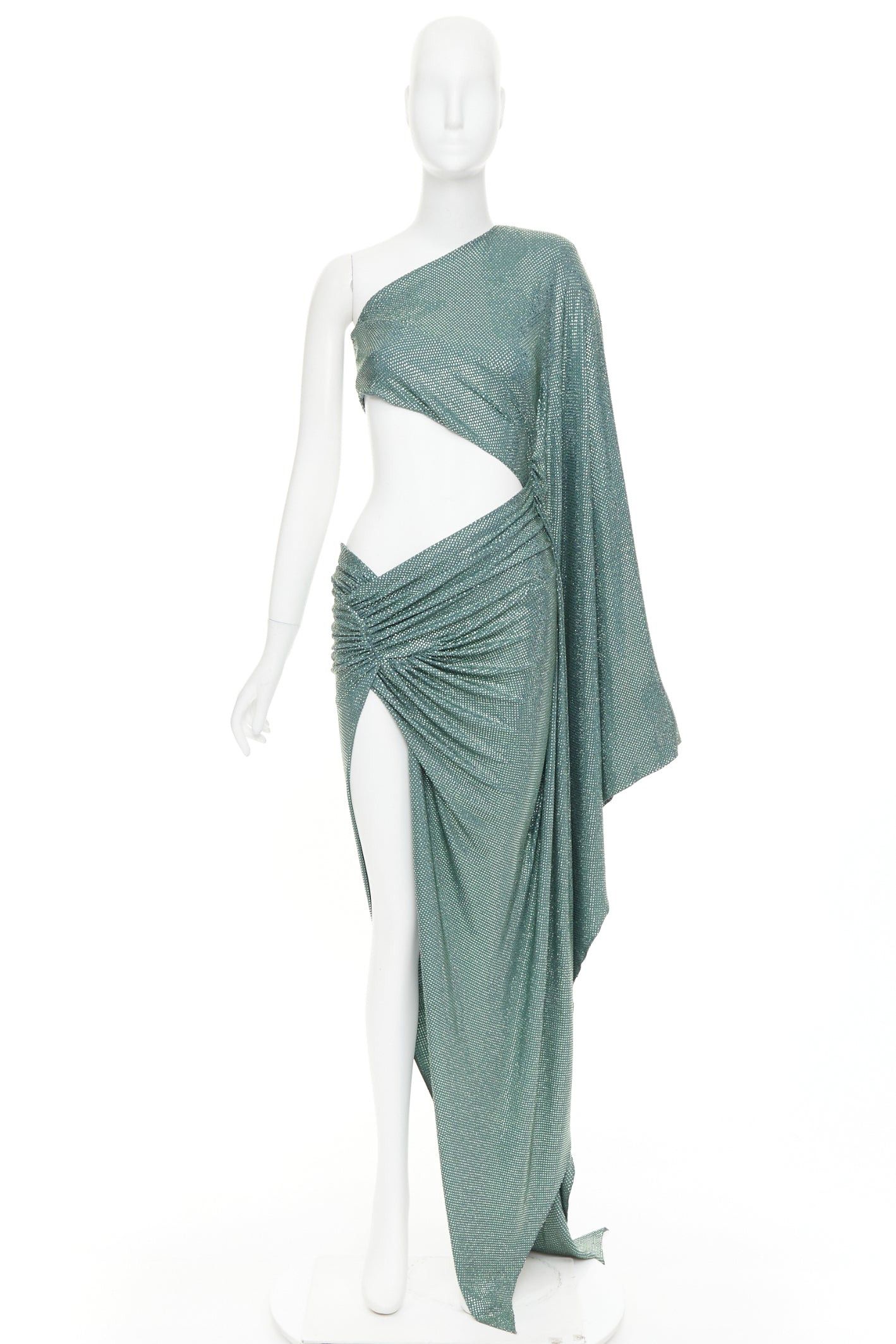 Alexandre Vauthier rare ALEXANDRE VAUTHIER COUTURE SS2022 Runway green strass crystal cut out asymmetric drape dress Size S / US 4 / IT 40 - 11 Thumbnail