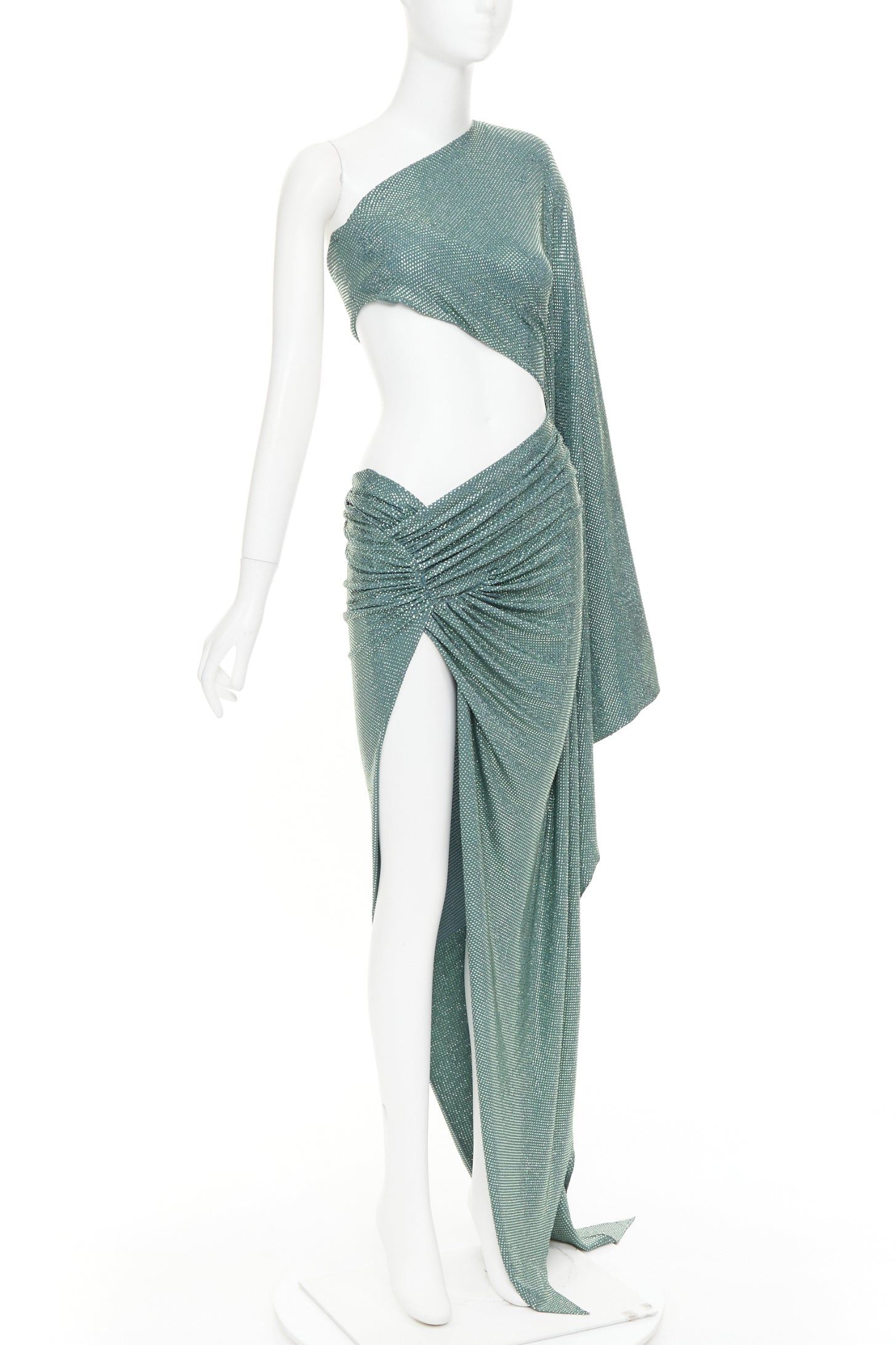 Alexandre Vauthier rare ALEXANDRE VAUTHIER COUTURE SS2022 Runway green strass crystal cut out asymmetric drape dress Size S / US 4 / IT 40 - 3 Thumbnail