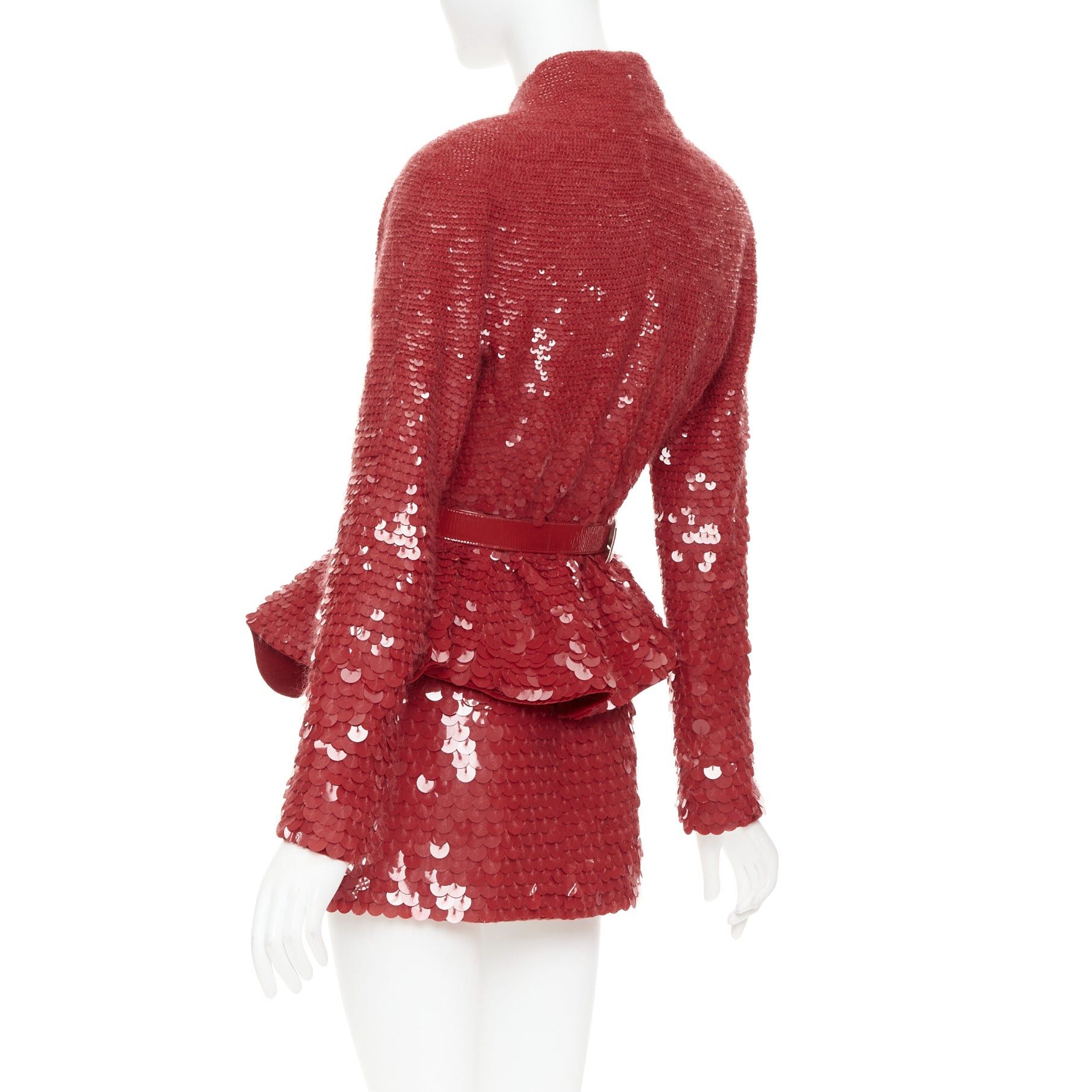 Alexandre Vauthier ALEXANDRE VAUTHIER COUTURE SS2022 Runway red gradient bead sequin pailette belted peplum jacket skirt Size S / US 4 / IT 40 - 6 Thumbnail