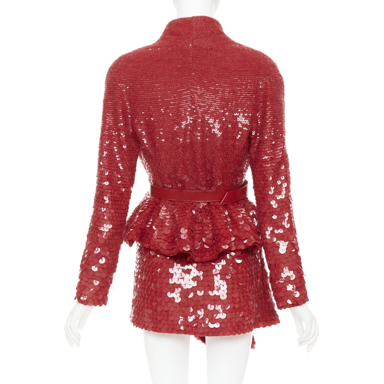Alexandre Vauthier ALEXANDRE VAUTHIER COUTURE SS2022 Runway red gradient bead sequin pailette belted peplum jacket skirt Size S / US 4 / IT 40 - 5 Thumbnail
