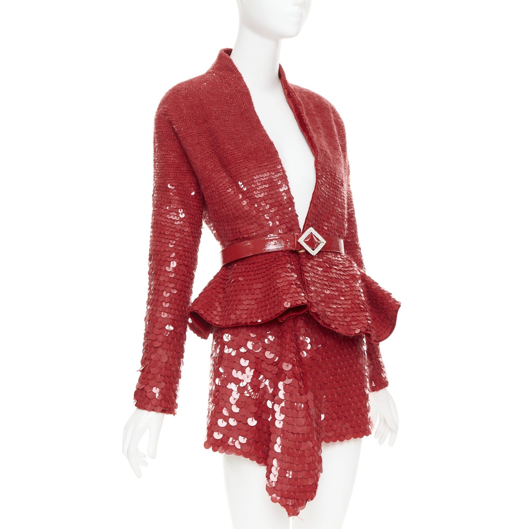 Alexandre Vauthier ALEXANDRE VAUTHIER COUTURE SS2022 Runway red gradient bead sequin pailette belted peplum jacket skirt Size S / US 4 / IT 40 - 3 Thumbnail